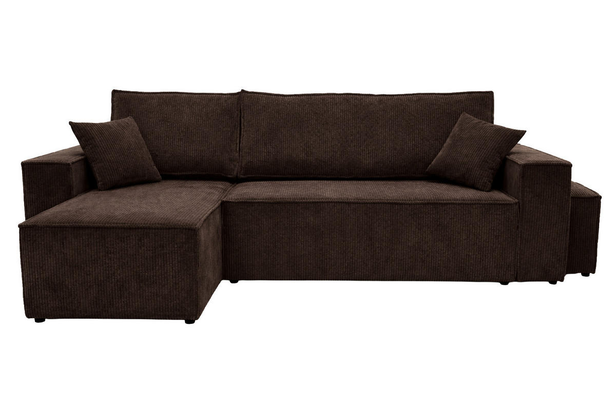 ECKSOFA Mit Schlaffunktion Und Pouf, Cordstoff Poso, Braun, Links, Best L Mit Pouf - Braun, Holz (244/145cm) - Kaiser Möbel