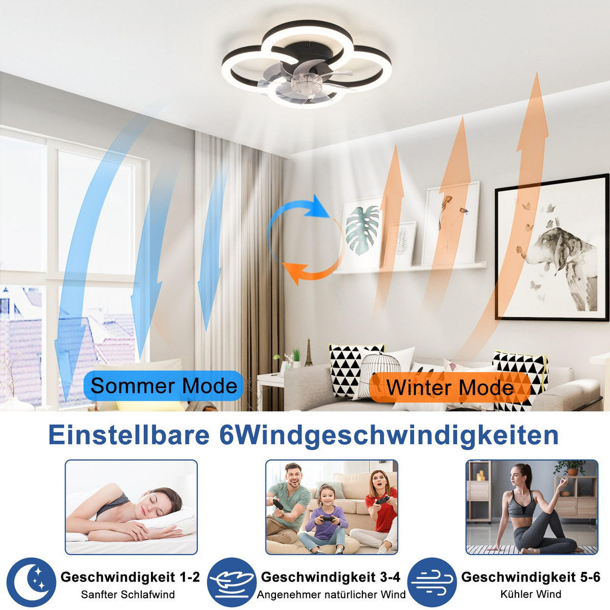 DECKENVENTILATOR BRIGITTE Ⅲ 50/2/14 cm - Schwarz, Kunststoff (50/50/14cm) - Nettlife