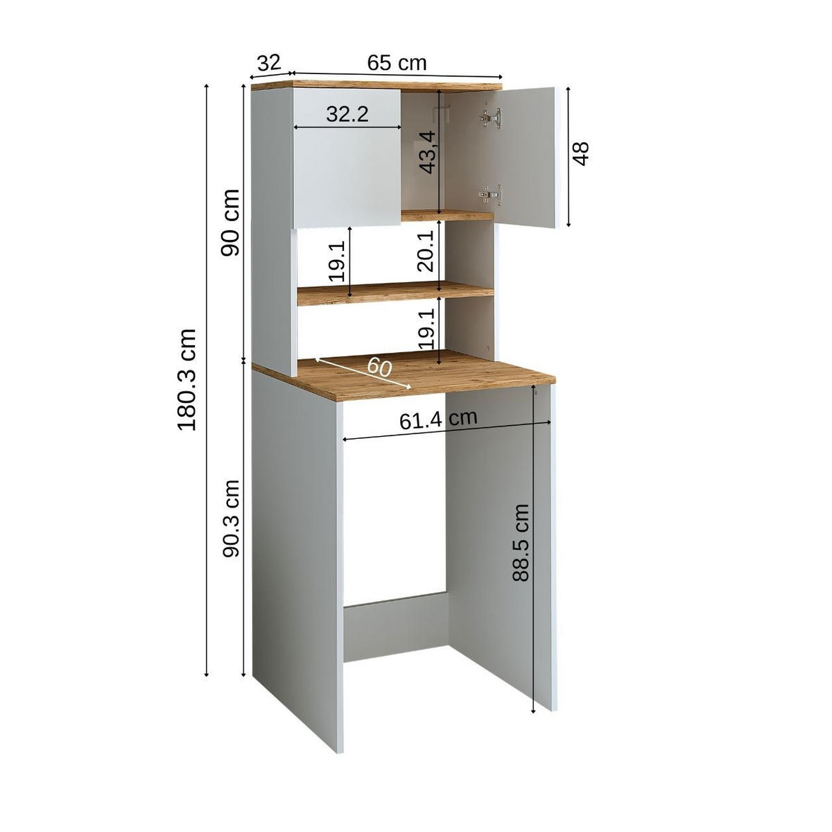 WASCHMASCHINENSCHRANK Atlantic III 65cm Breit, 181cm Hoch - Eiche Bianco, Holzwerkstoff (65/181/60cm)