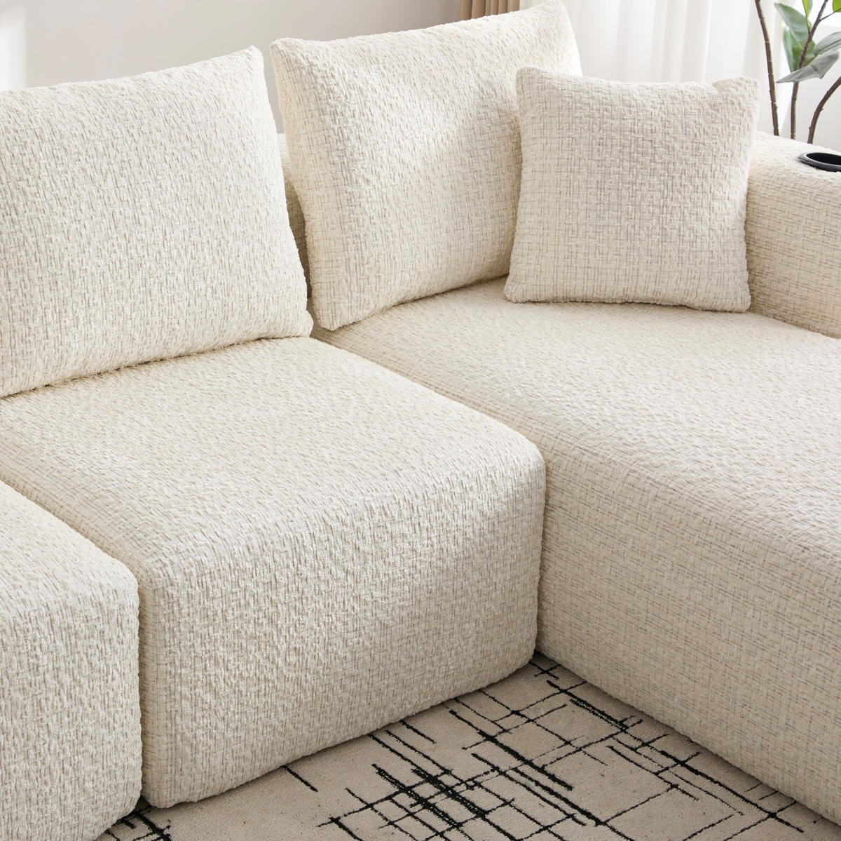 ECKSOFA 261/165/80,5 cm ohne Montage mit Getränkehaltern, Seitentaschen und modularem Chenille-Bezug, Beige - Beige, Textil (261/165cm) - Redom
