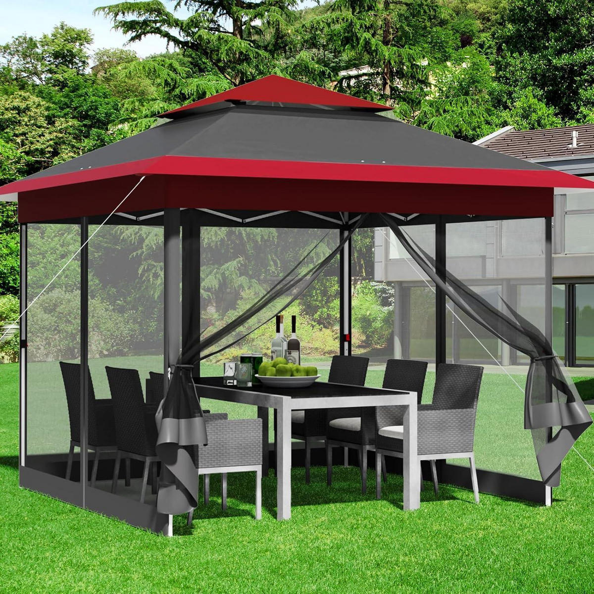 GARTENPAVILLON 3,3 x 3,3 m mit Moskitonetz und UV-Schutz - Multicolor, Metall (330/275/330cm)