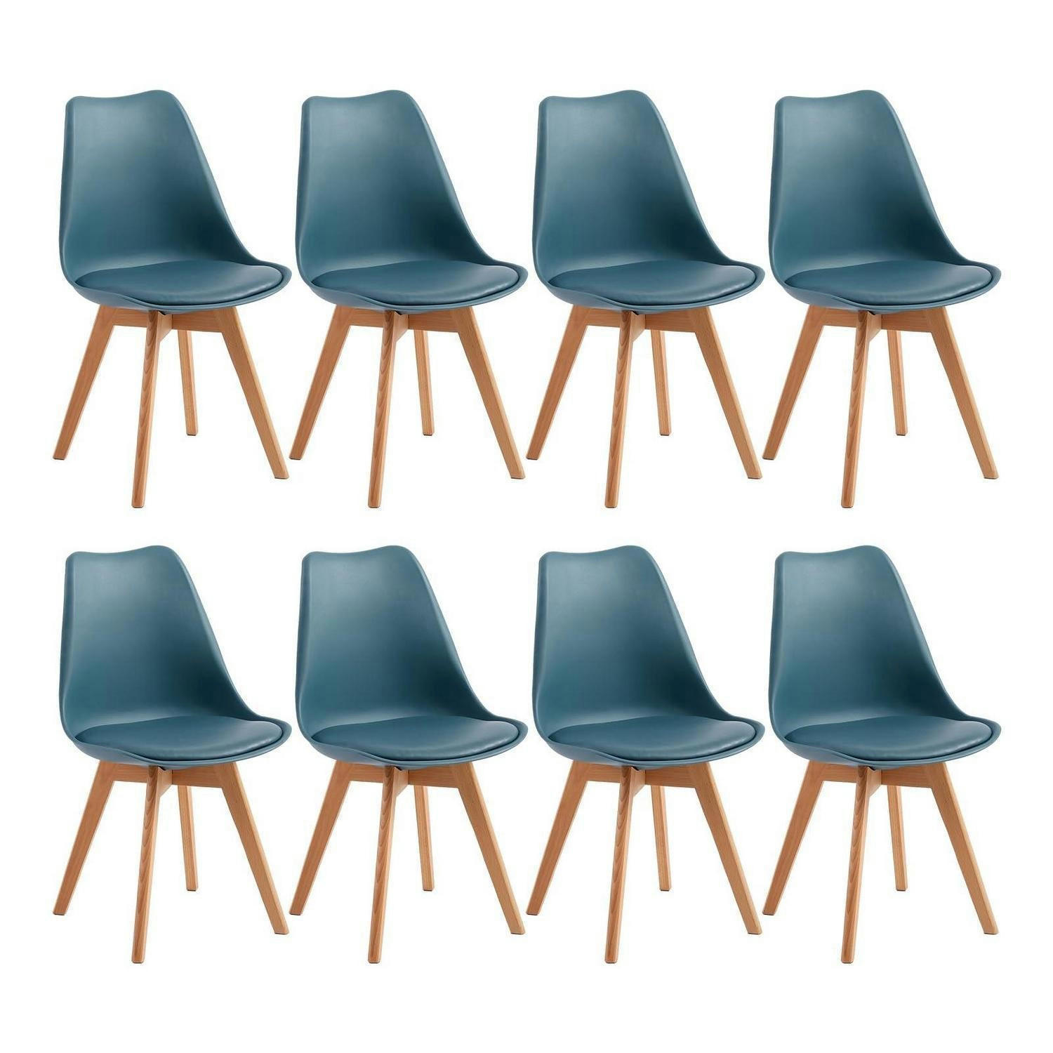 ESSZIMMERSTUHL 8er Set mit Massivholzbeinen und PU-Leder Dunkelblau - Blau, Kunststoff (47.5/82/41cm)