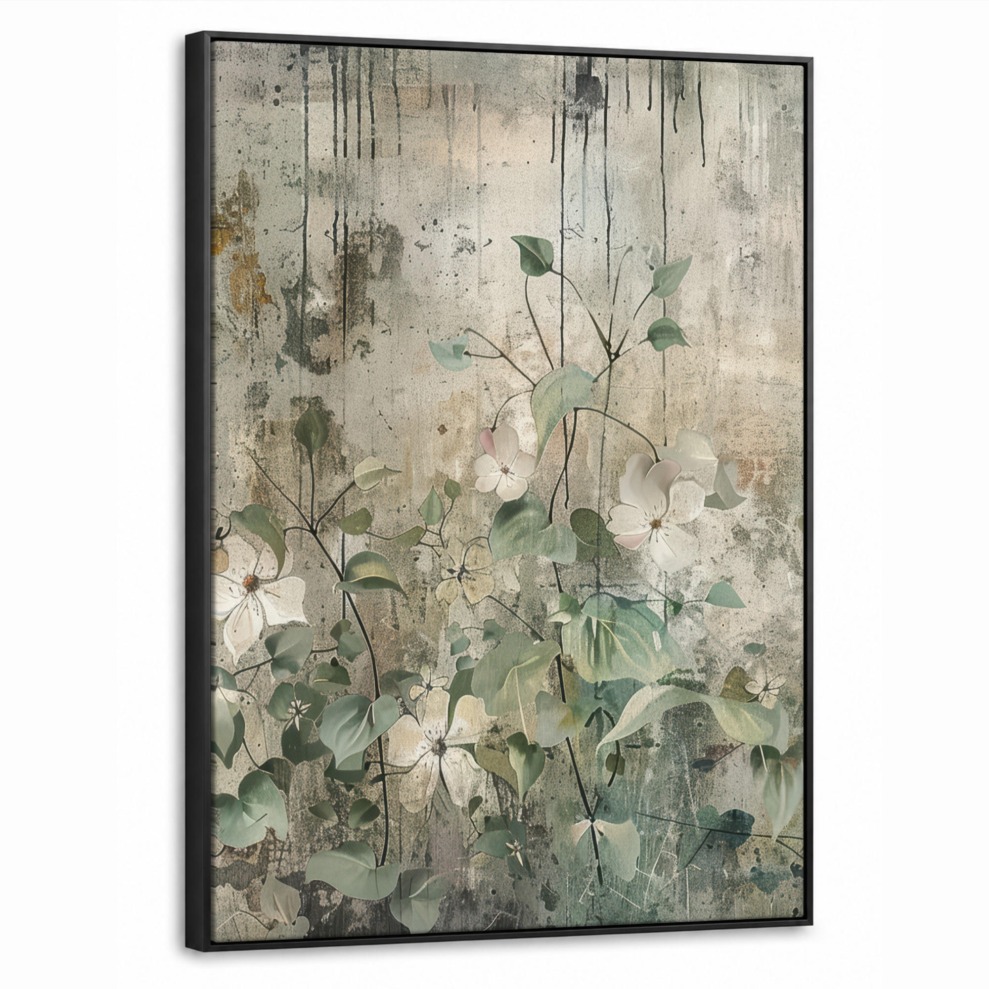 LEINWAND Bilder mit Rahmen - Blumen - Blätter - Abstrakt - Modern - 70x100 - Grau, Textil (70/100cm) - MuchoWow