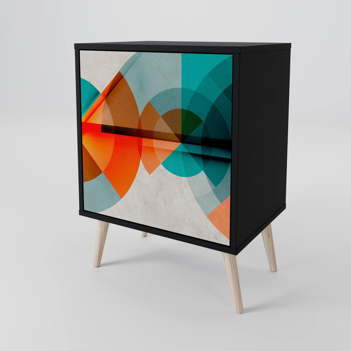 SIDEBOARD CIRCULAR RHAPSODY, Schwarz, 57,5x42x72,5 cm, Schwarze Metallfüße - Multicolor/Schwarz, Holzwerkstoff/Metall (57.5/72.5/42cm) - SpaceRebels