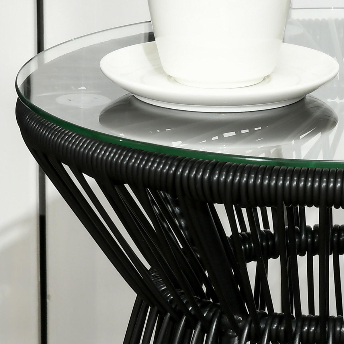 BALKONTISCH, Schwarz, Eisen, PE-Rattan, Glas - Schwarz, Kunststoff (40/40/42cm) - Outsunny