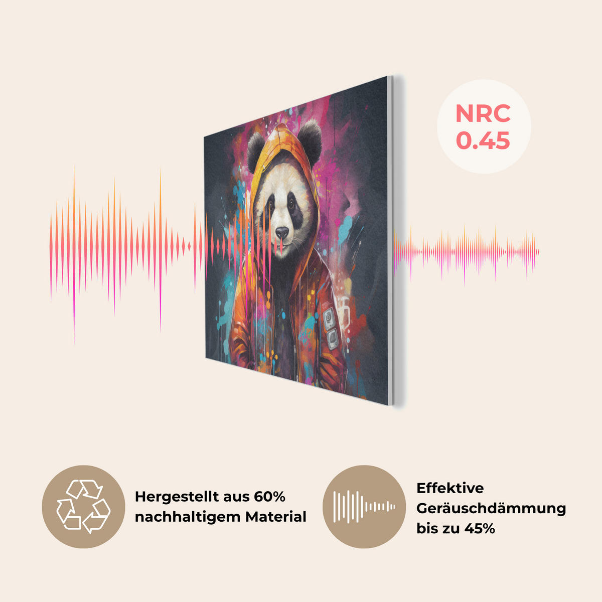 AKUSTIKPANEEL Panda - Jacke - Graffiti - Orange 100x70 cm - Orange, Textil (100/0.9/70cm) - MuchoWow