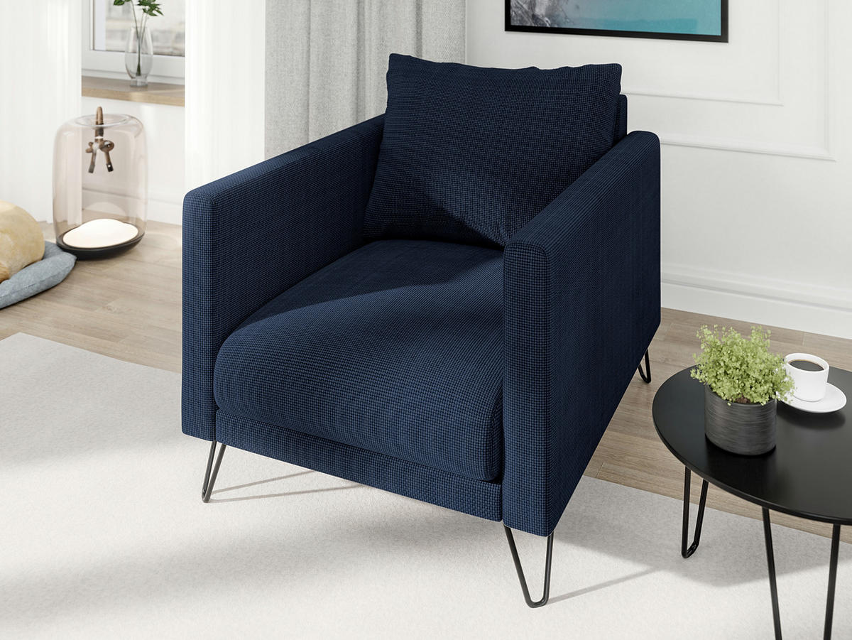 SITZGARNITUR 3+2+1 Harmony Marineblau Chenille - Schwarz/Dunkelblau, Holz/Textil (200/85/100cm) - S-Style Möbel