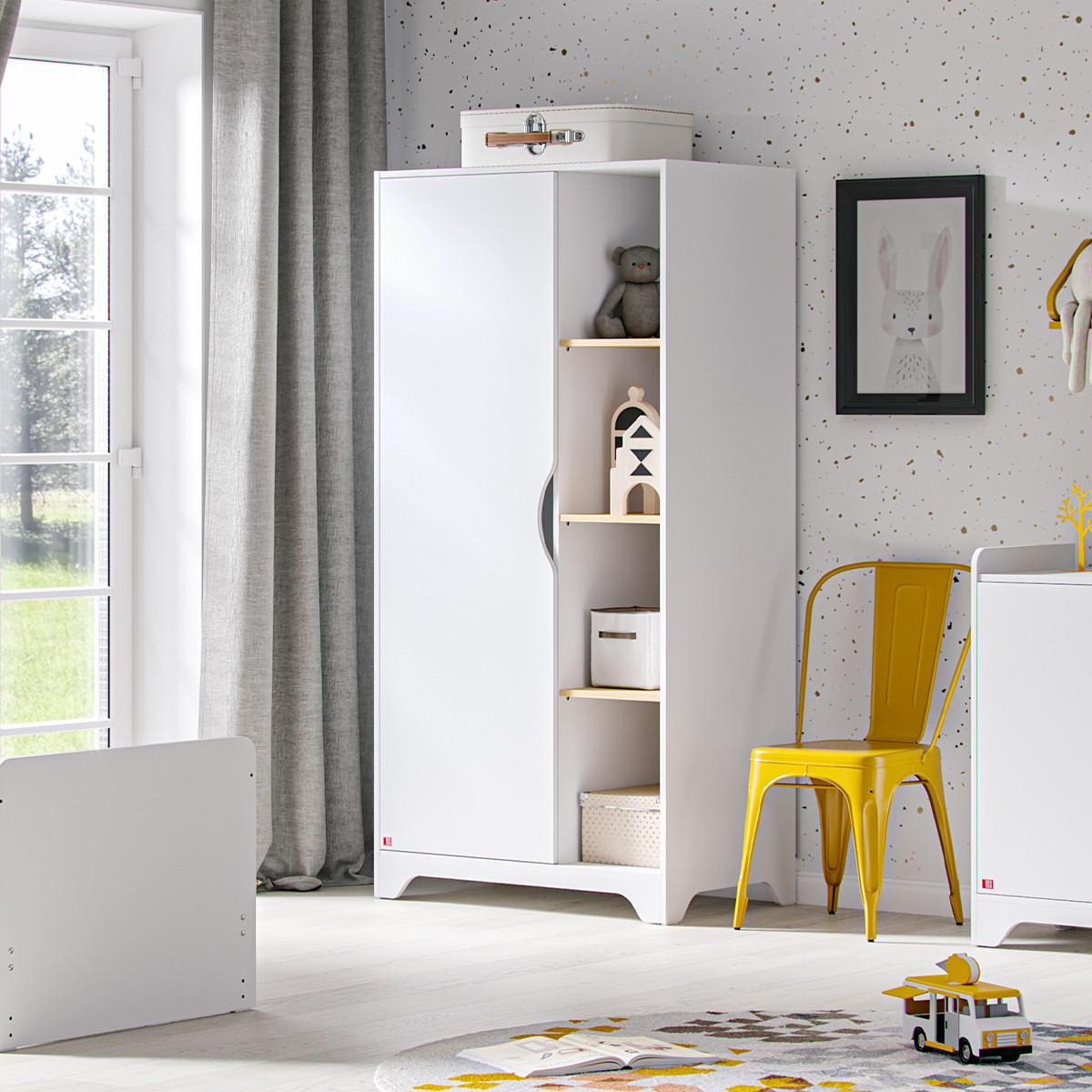 SCHRANK mit 1 Tür, 2 Kleiderschränke, und 3 offenen Regalen L88.5cm - Leaf - Weiß, Holzwerkstoff (52/179.5/88.5cm) - Calicosy