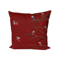 KISSENHÜLLE Beeren Vögel Baumwolle marsala 60/60 cm - Rot, Textil (60/60cm) - beties Heimtextil