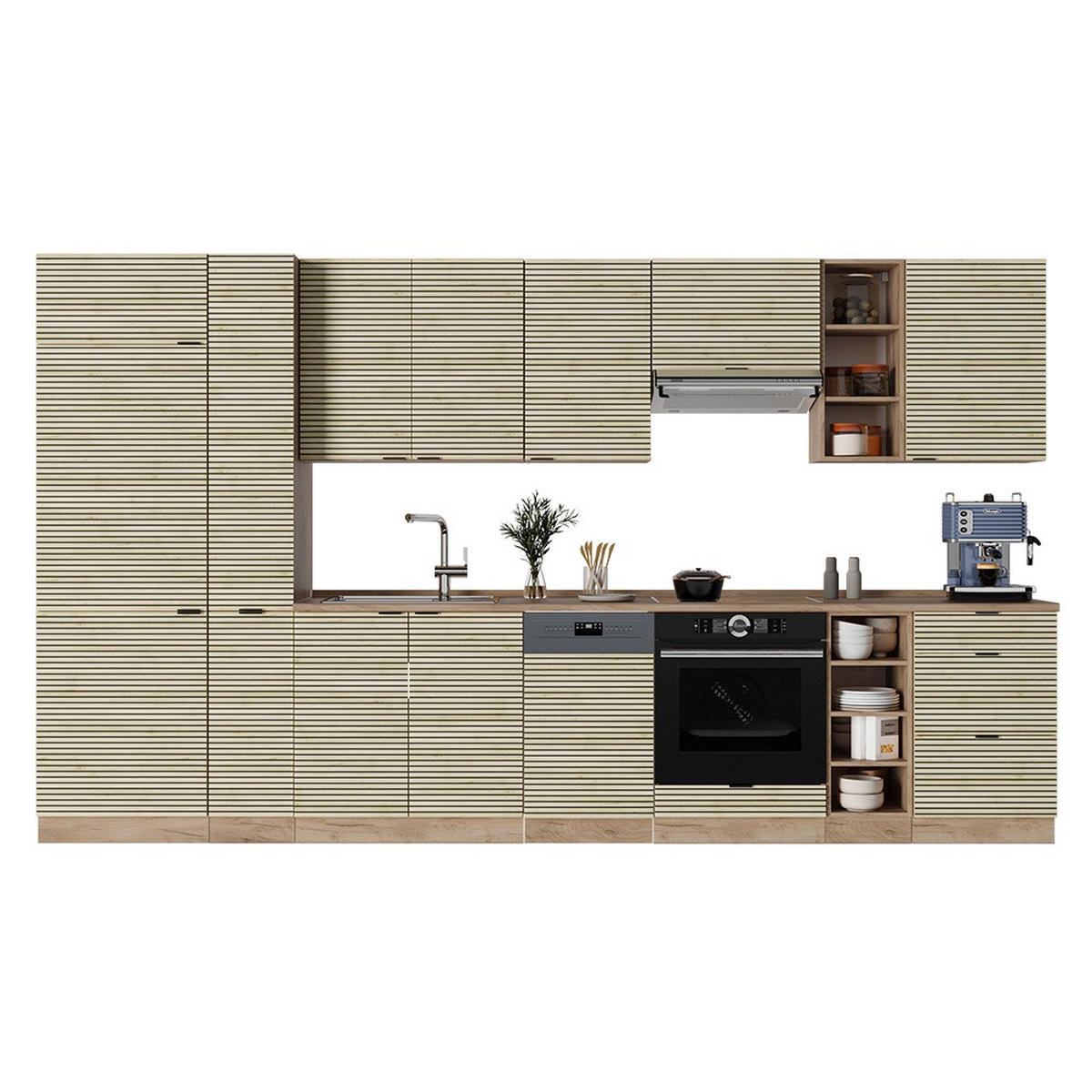 KUHINJSKI BLOK Fame-Line Hrastova plošča/Goldkraft hrast 355 cm , DP Antracit - barve hrasta/medeni hrast, leseni material (355/206.8/60cm) - Vicco