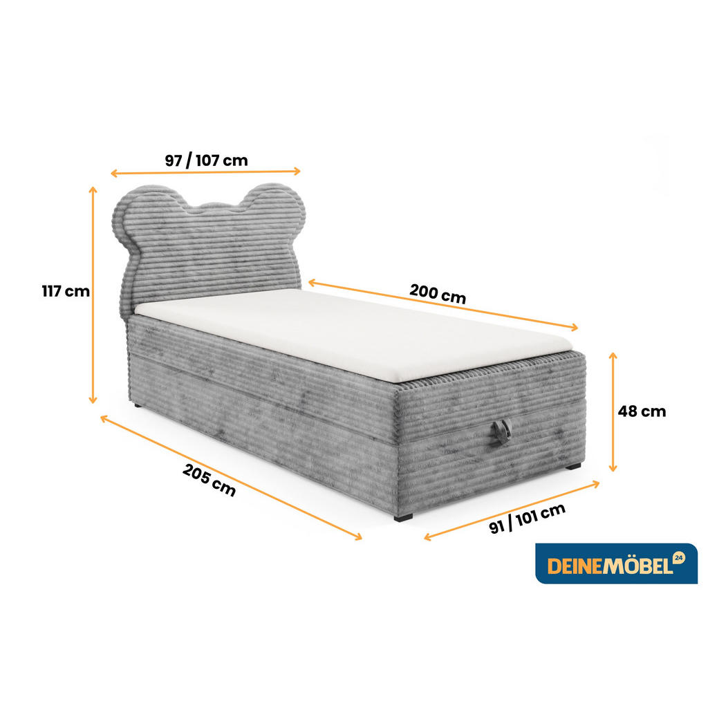 Thumbnail - Deine Möbel 24 Boxbett, Hellgrau, Textil, H3, 100x200 cm, Schlafzimmer, Betten, Boxspringbetten