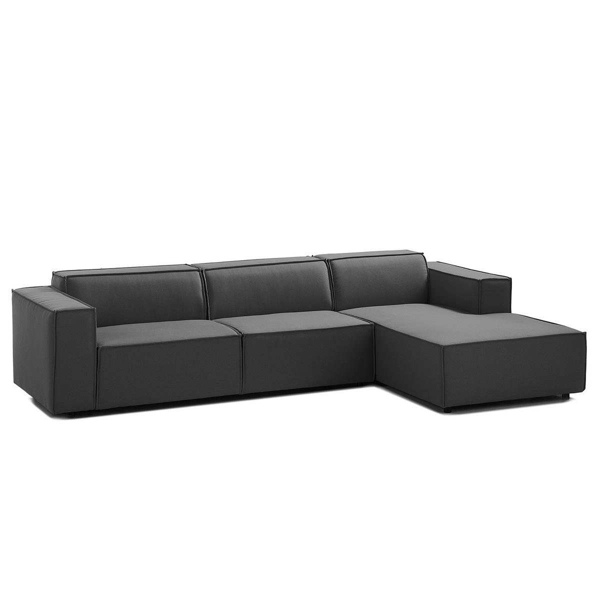 ECKSOFA mit Longchair - Anthrazit/Schwarz, Kunststoff/Textil (294/177cm) - home24
