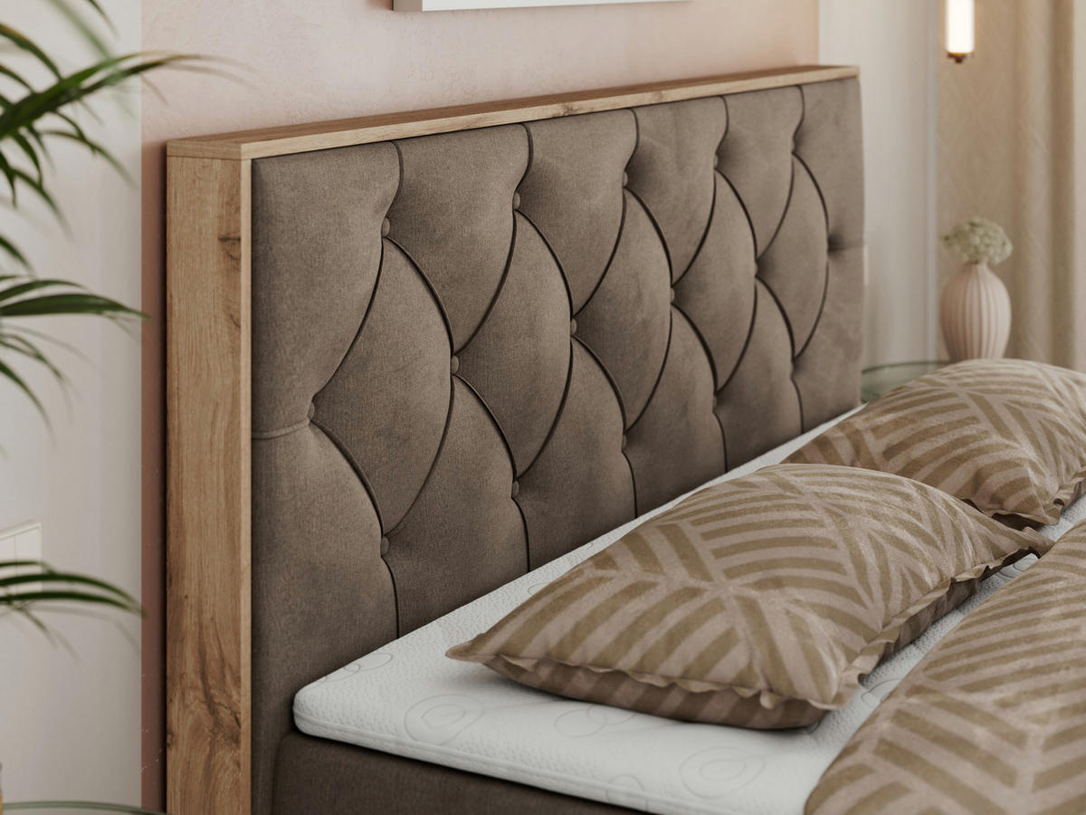 BOXBETT VENETO 200/200 Braun Velvet - H3 - Braun, Holz/Textil (200/200cm) - MKS