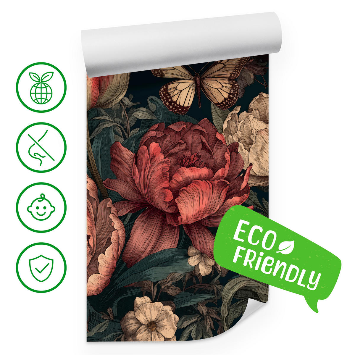 FOTOTAPETE Vintage Blumen Pfingstrosen Natur 450x315 - Gelb/Beige, Papier (450/315cm) - Muralo