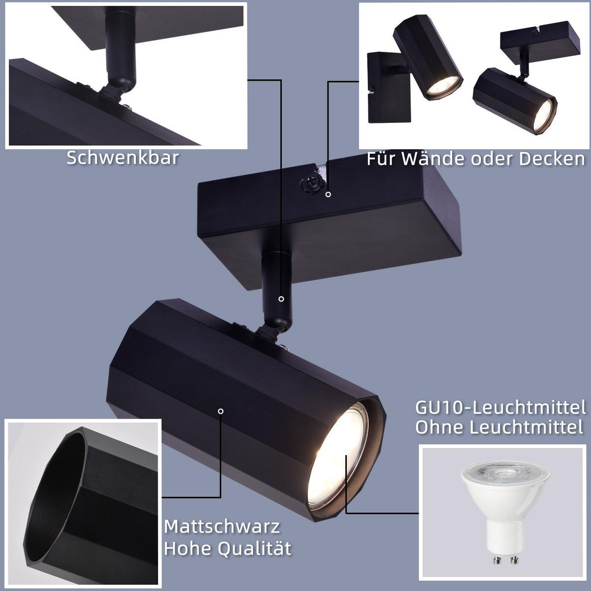 STRAHLER Adorf 1-flammig 10/2.5/15.3 cm - Schwarz, Metall (10/2.5/15.3cm) - Nettlife