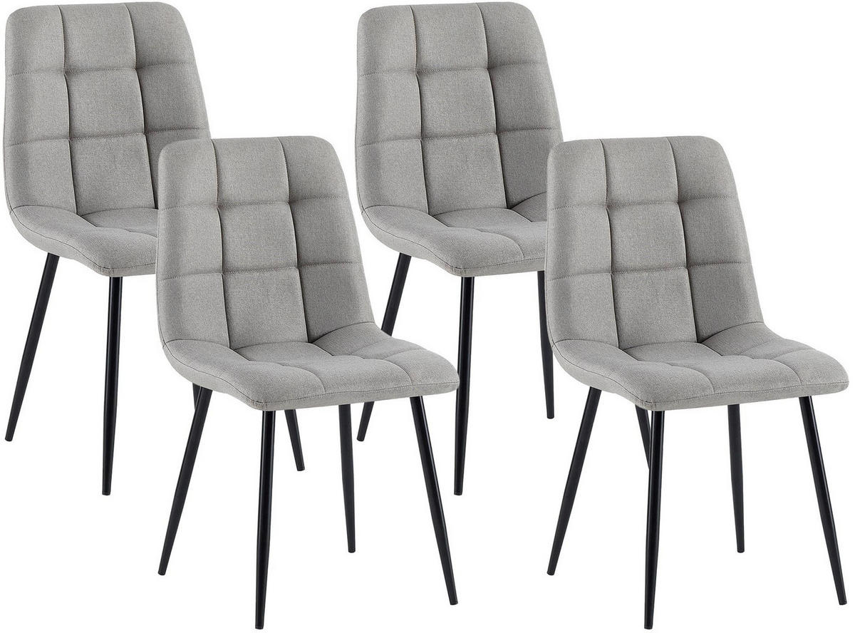 STUHL 4er Set Stoff Hellgrau - Hellgrau/Schwarz, Textil/Metall (45/84/55cm) - CLP