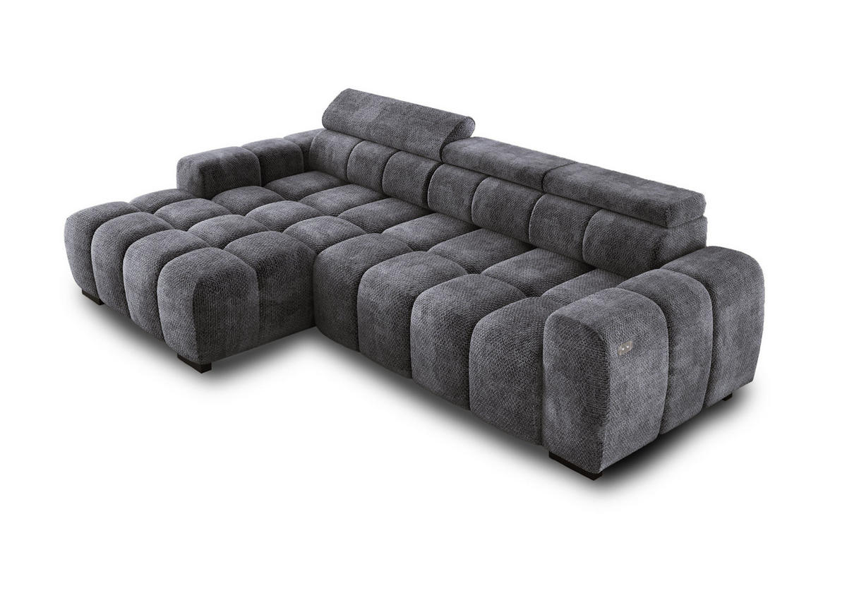 ECKSOFA OMBO 285x168x77/97 cm, Links, Schlaffunktion, elektr. Sitz, Kopfstützen, hydrophober EDEN-Stoff – Graphit - Anthrazit, Holz/Textil (168/285cm) - DomoHome