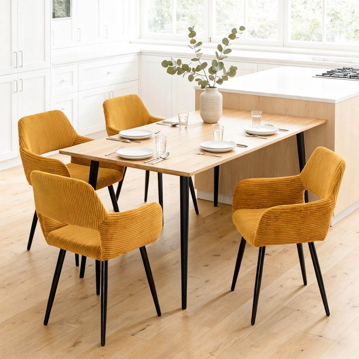 ESSZIMMERSTÜHLE 4er-Set aus Metall für Küche, Wohnzimmer, Schlafzimmer und Büro, Gelb - Gelb, Textil/Metall (56/78/56cm) - Meubles Cosy