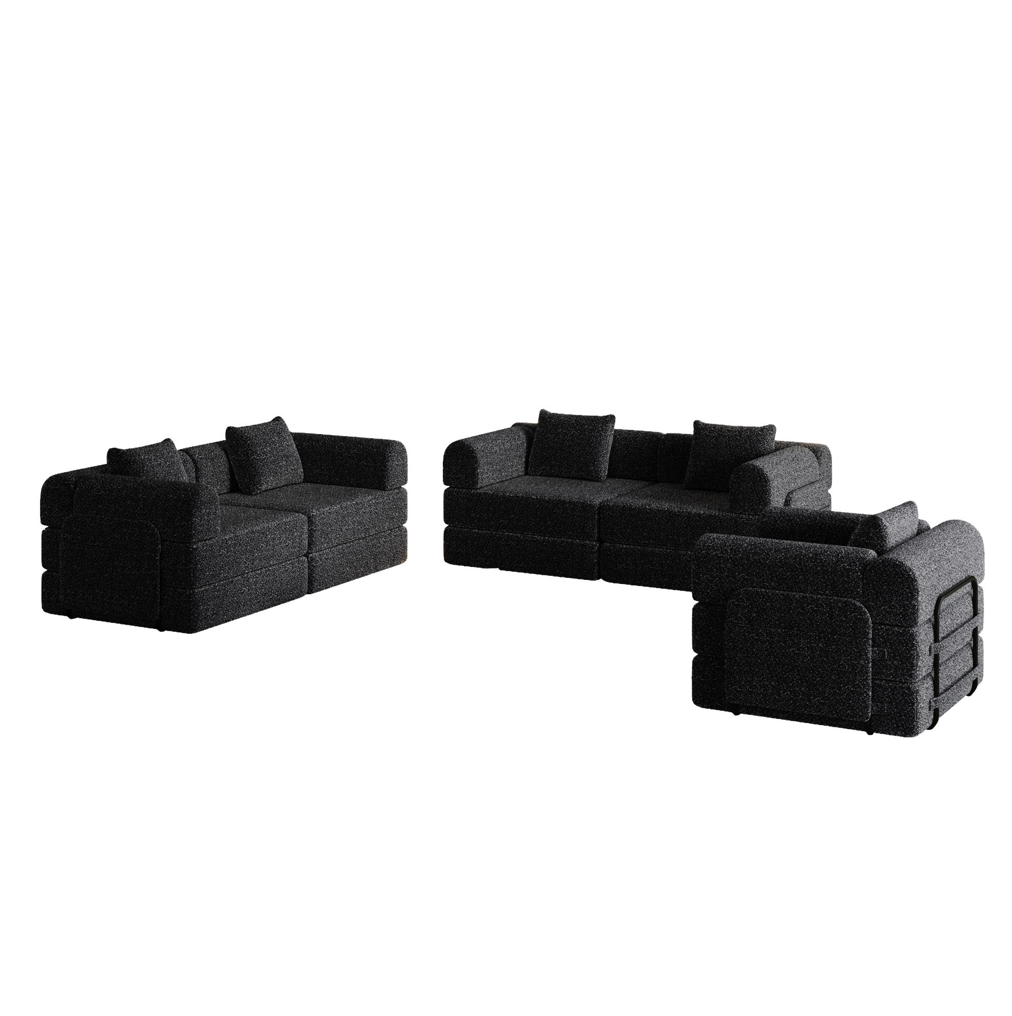 SCHLAFSOFA 2-in-1 aus Chenille mit Armlehnen-Staufach, 183,8/274/69,8 cm, Schwarz - Schwarz, Textil (183.8/69.8/274cm) - Redom