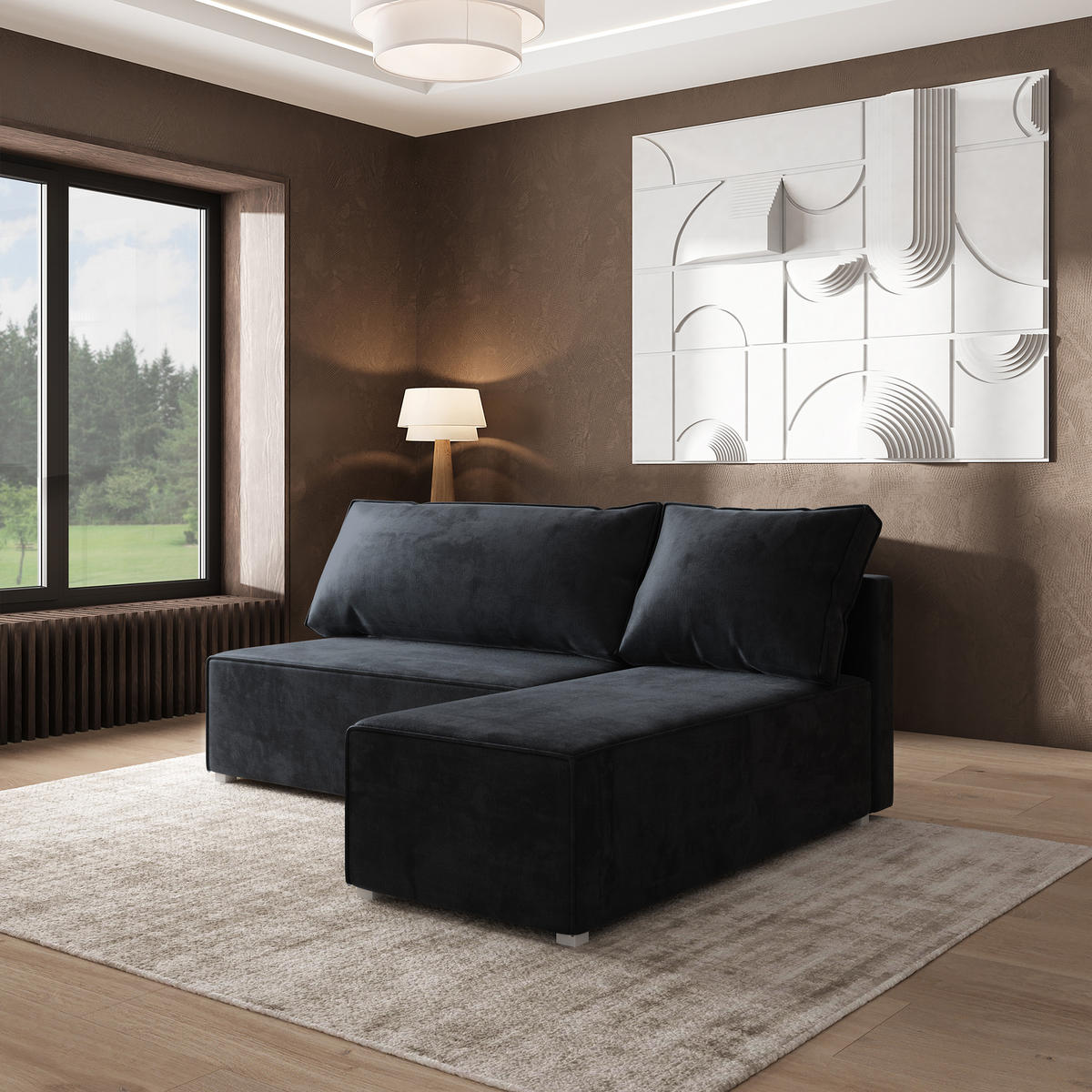 ROHOVÁ SEDAČKA BRISO černá - šedá/černá, dřevo/textil (200/140cm) - MASSENO