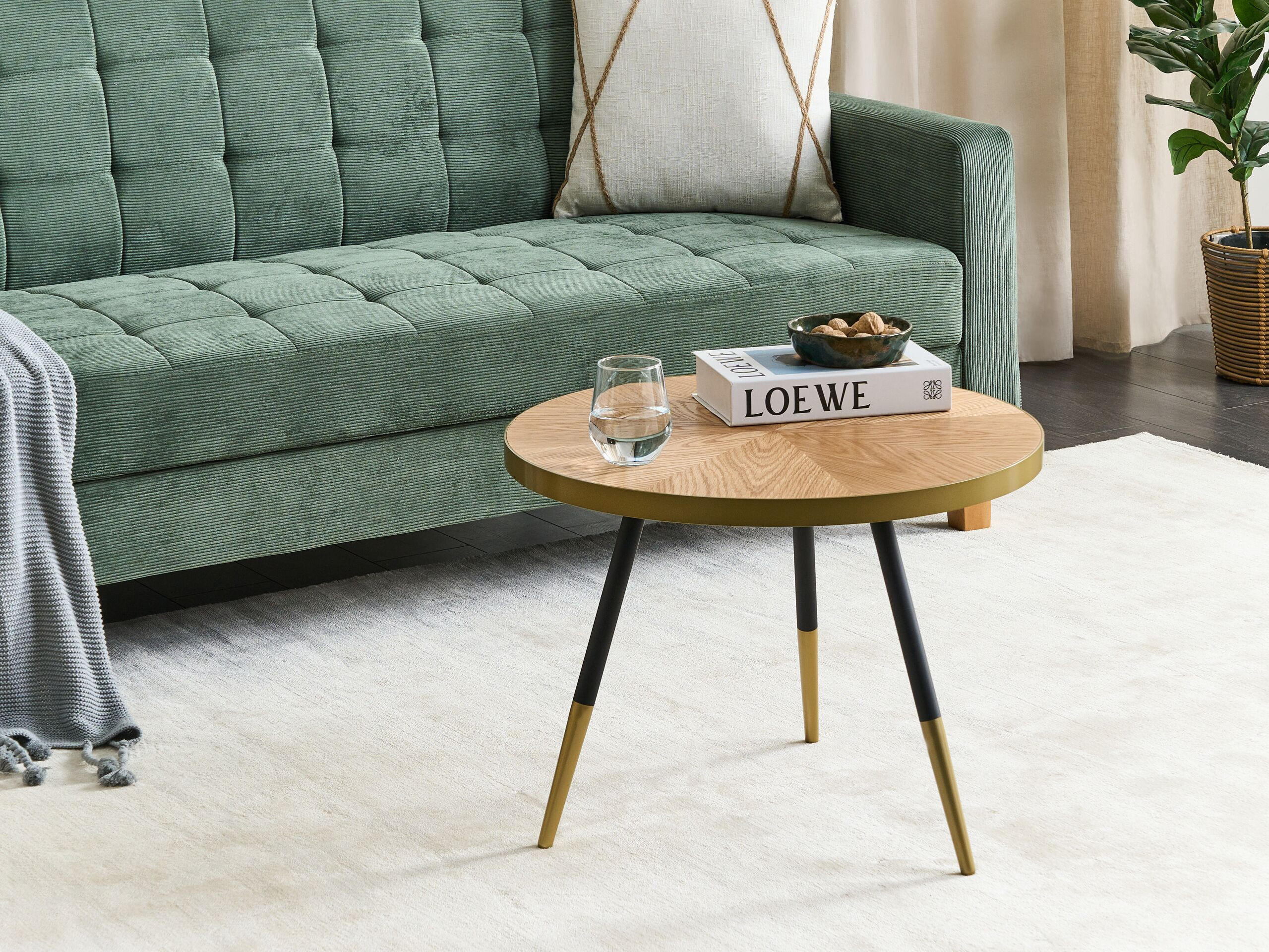 COUCHTISCH heller Holzfarbton/gold rund 61 cm Ramona - Hellbraun/Goldfarben, Holzwerkstoff (61/61/45cm) - Beliani