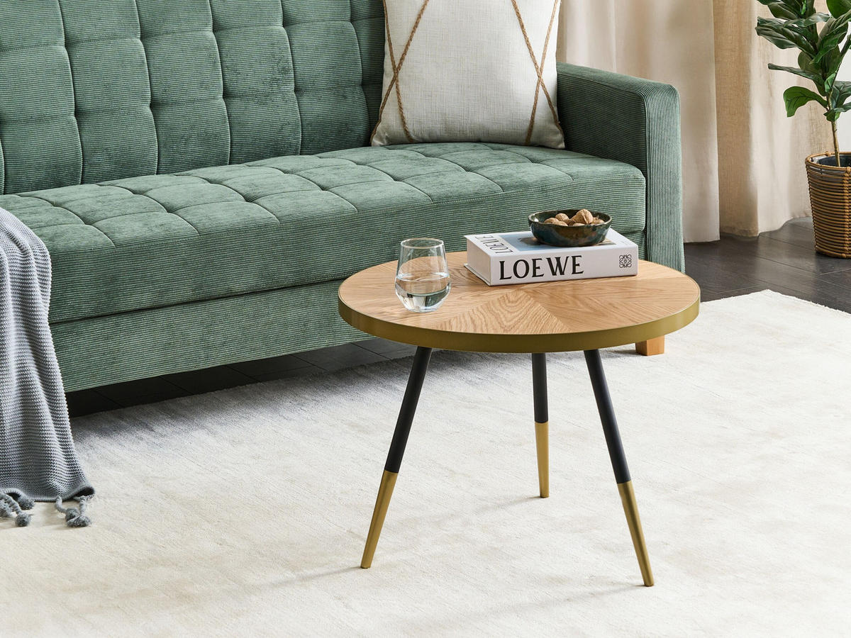 COUCHTISCH heller Holzfarbton/gold rund 61 cm Ramona - Hellbraun/Goldfarben, Holzwerkstoff (61/61/45cm) - Beliani