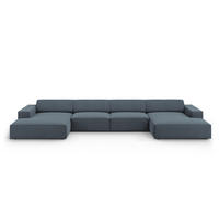 PANORAMASOFA Jodie aus strukturiertem Stoff blau 6 Sitzplätze - Blau, Textil (166/70/364cm) - Micadoni