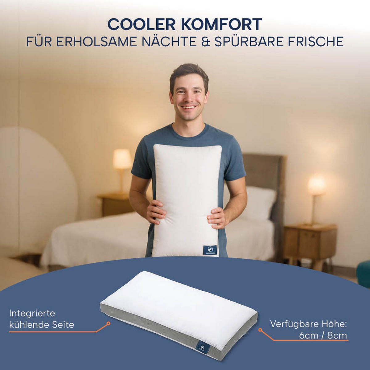 KOPFKISSEN kühlend COOL HEAD, Nackenstützkissen, 40x80 mit 6cm Aussensteg, Rücken- & Seitenschläfer - Weiß, Textil (40/80cm) - casimum