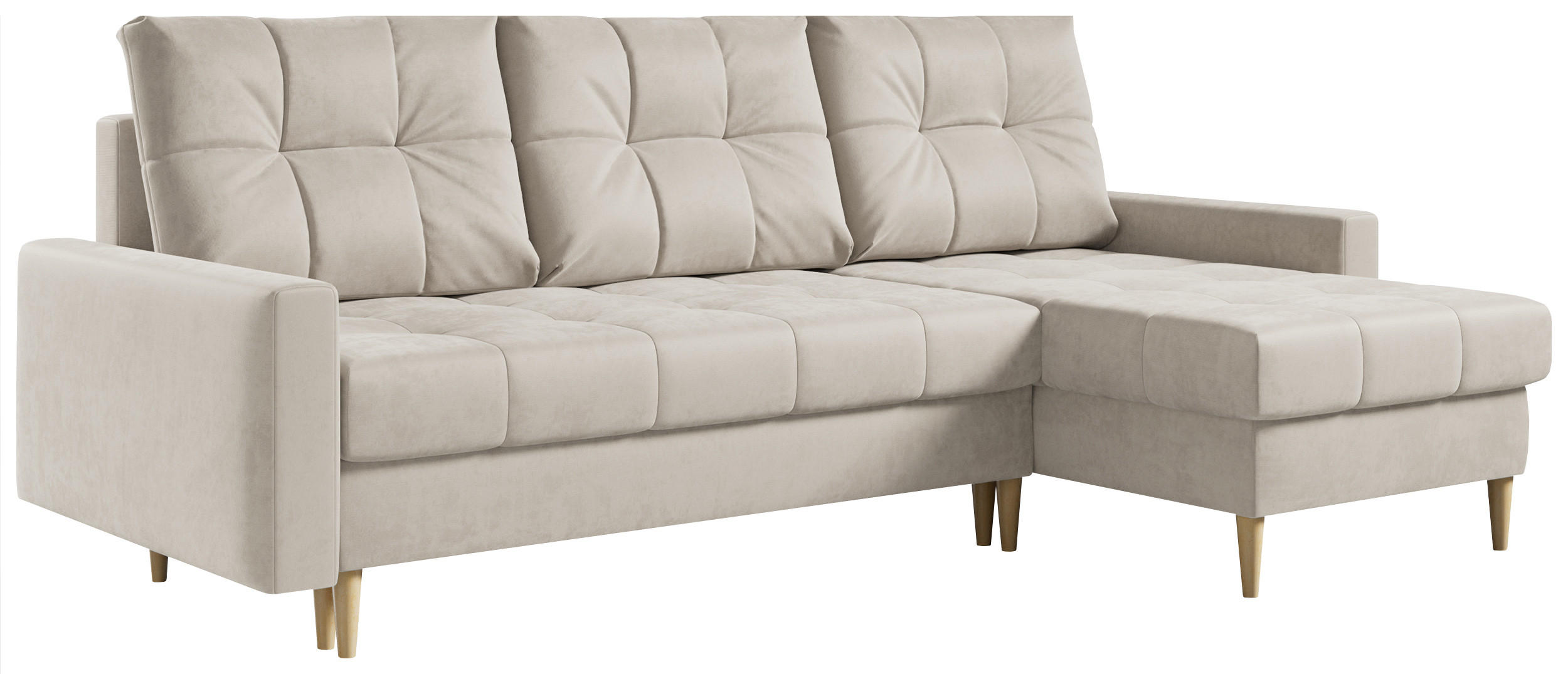 ECKSOFA Astra Beige Velvet - Beige/Braun, Holz/Textil (220/140cm) - MKS