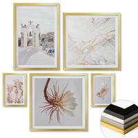 WANDBILDER 5er Set - 50x50 cm & 20x30 cm & 40x60 cm Goldrahmen - Grasfelder in Braun- und Beigetönen - Goldfarben, Kunststoff (40/60cm) - ArtPrintCave