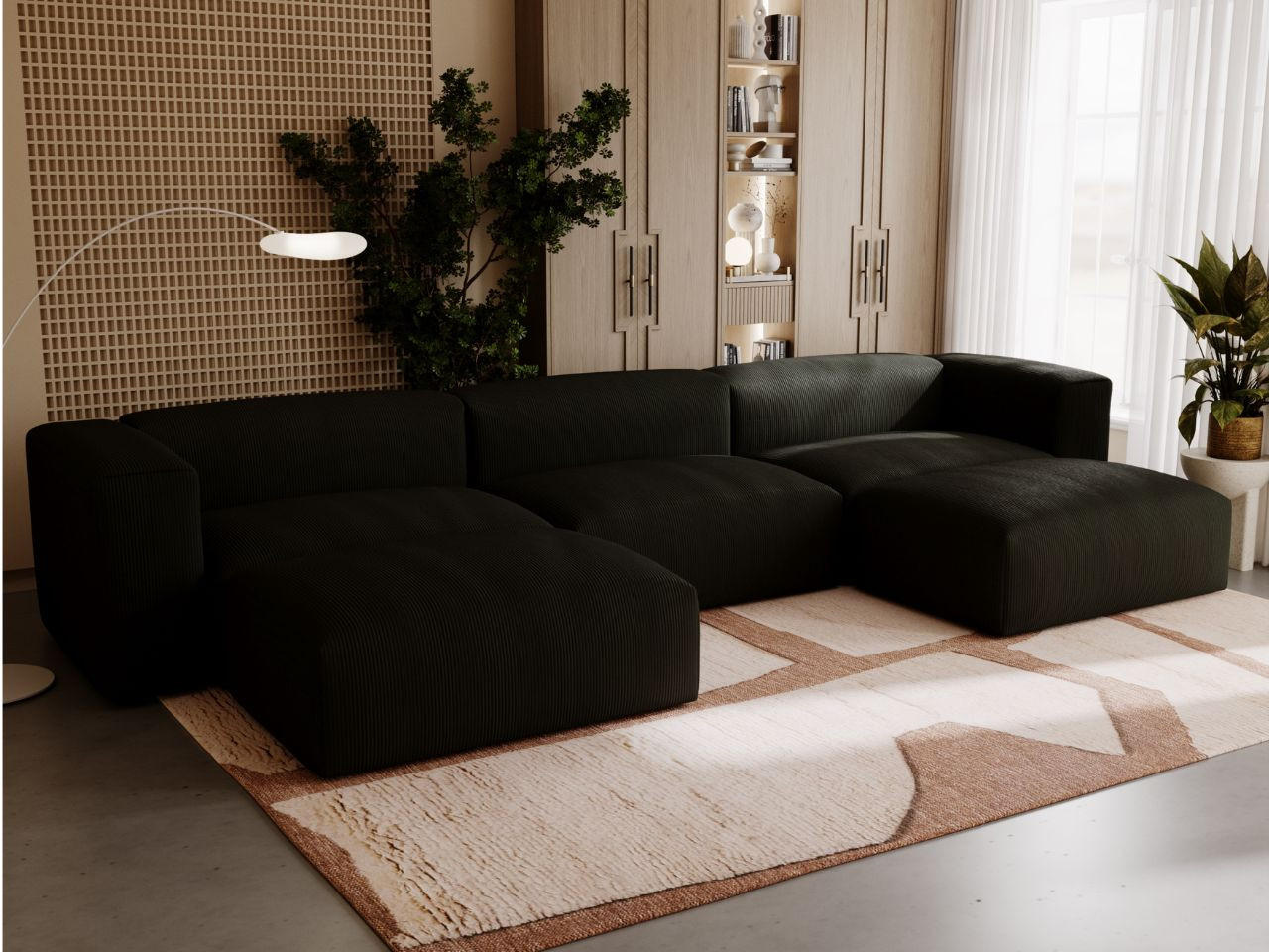 WOHNLANDSCHAFT U Landi Schwarz - Schwarz, Kunststoff/Textil (340/85/180cm) - Graingold