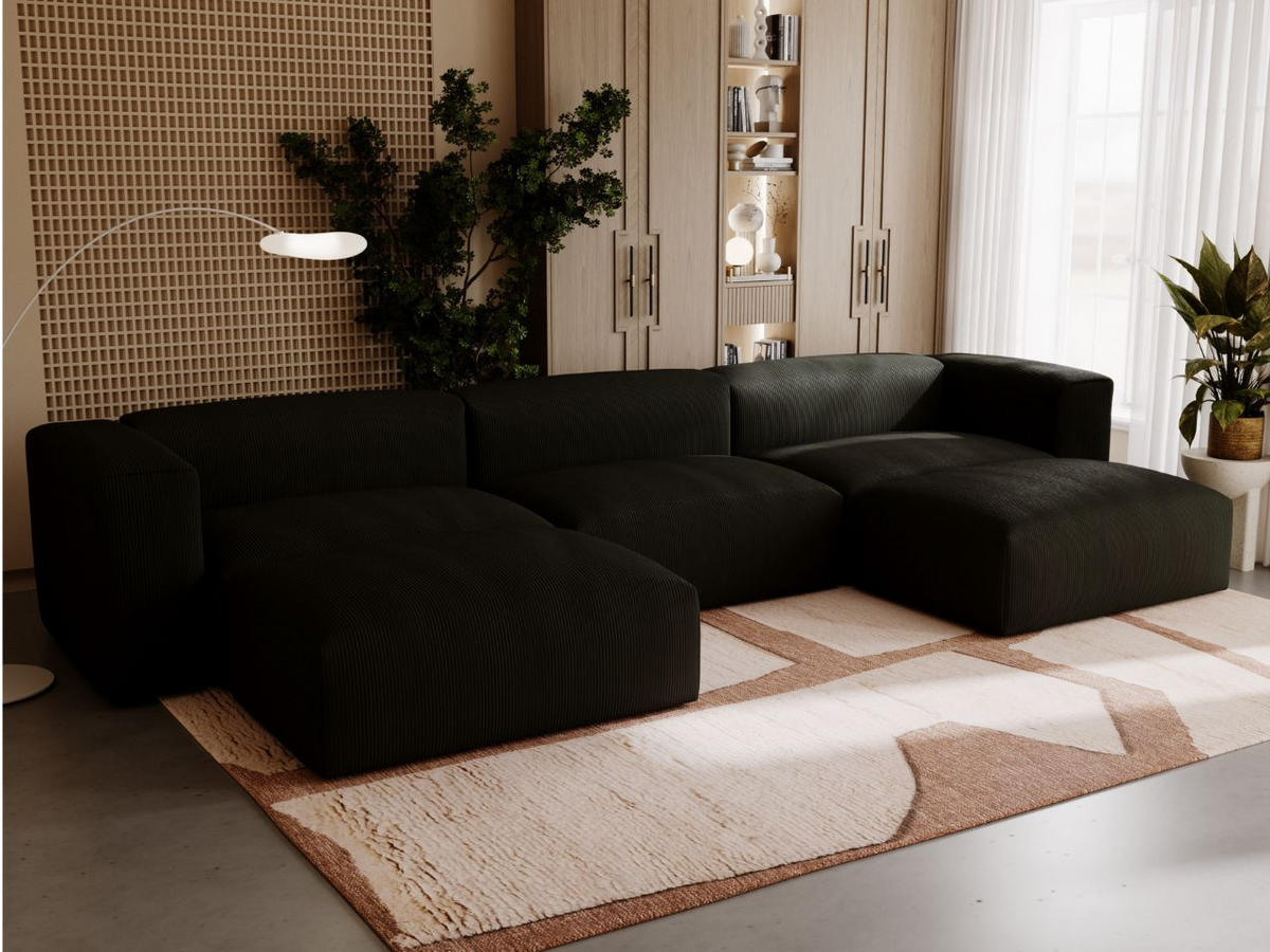 WOHNLANDSCHAFT U Landi Schwarz - Schwarz, Kunststoff/Textil (340/85/180cm) - Graingold