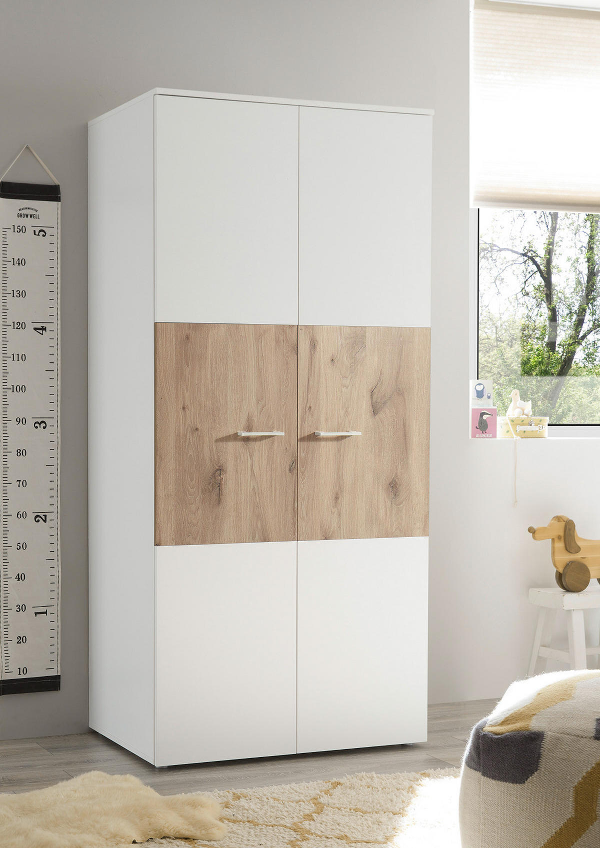 KLEIDERSCHRANK - Eichefarben/Silberfarben, Holzwerkstoff/Kunststoff (90/195/60cm) - home24