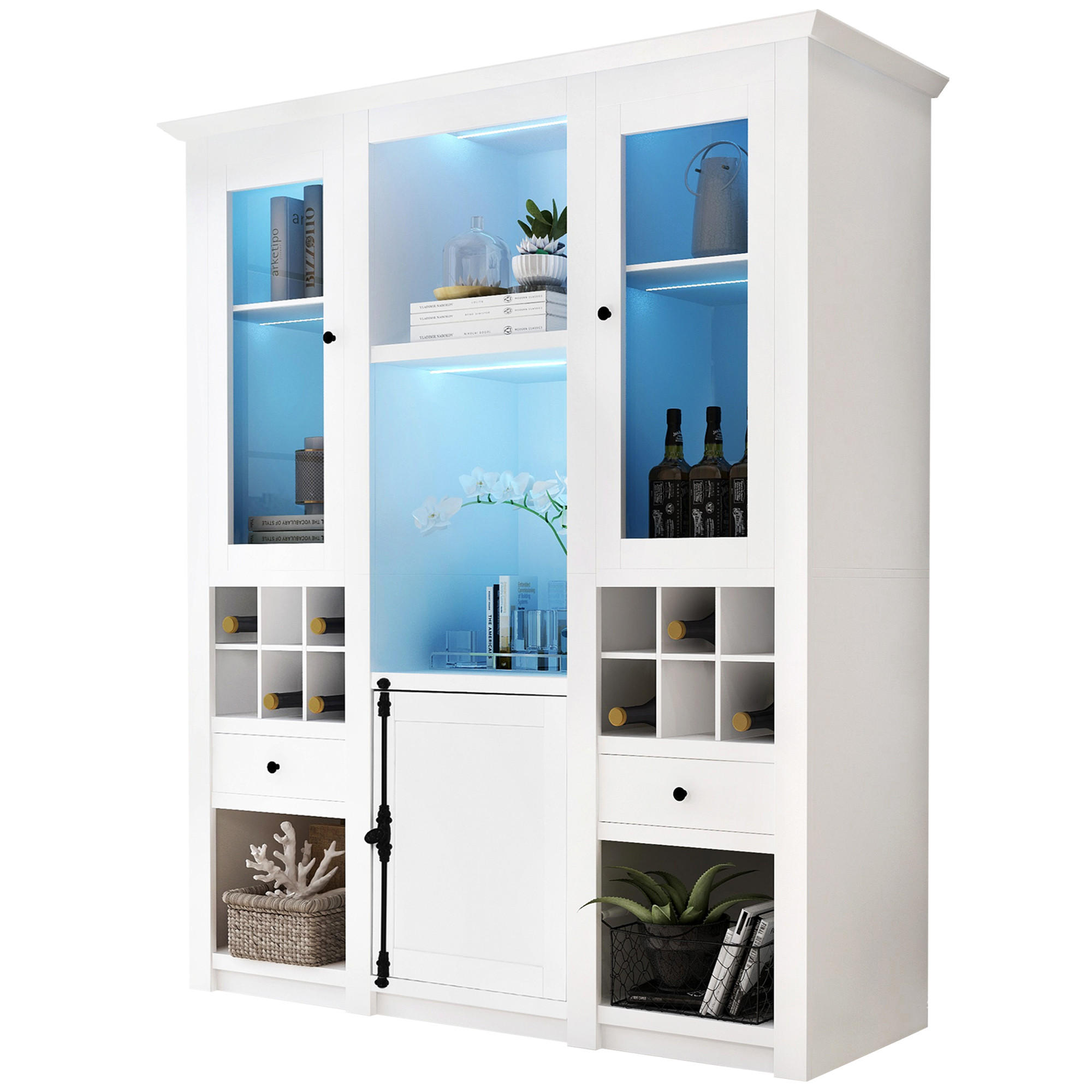 VITRINE LED 3 Böden Standvitrine Stauraum Weiß - Weiß, Holzwerkstoff (143/170/45.5cm) - FLIEKS