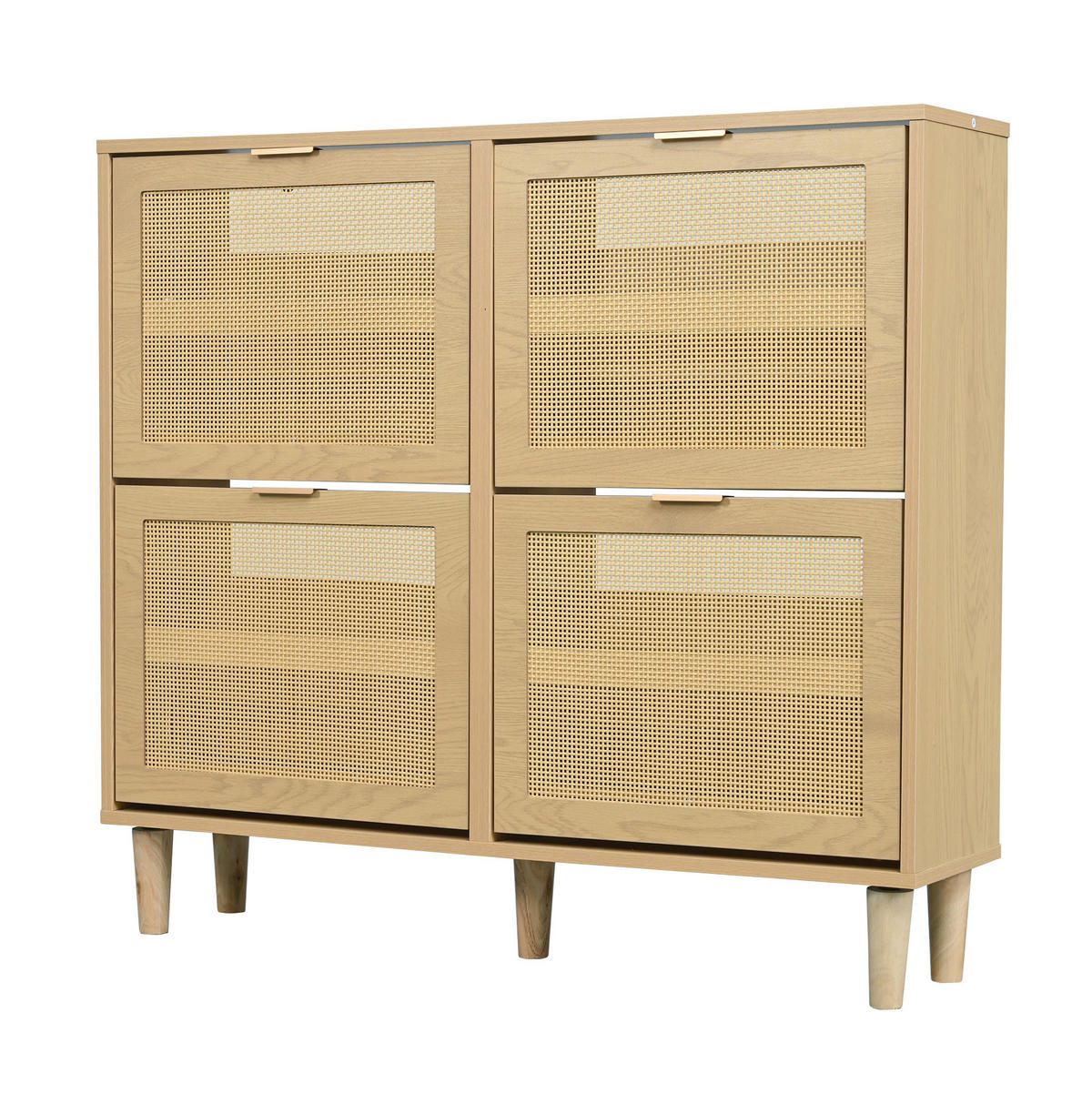SCHUHSCHRANK 100/25/90 cm in Eichefarben mit Rattanfronten und 4 Klappen - Naturfarben, Holzwerkstoff (100/90/25cm) - Flora Grace