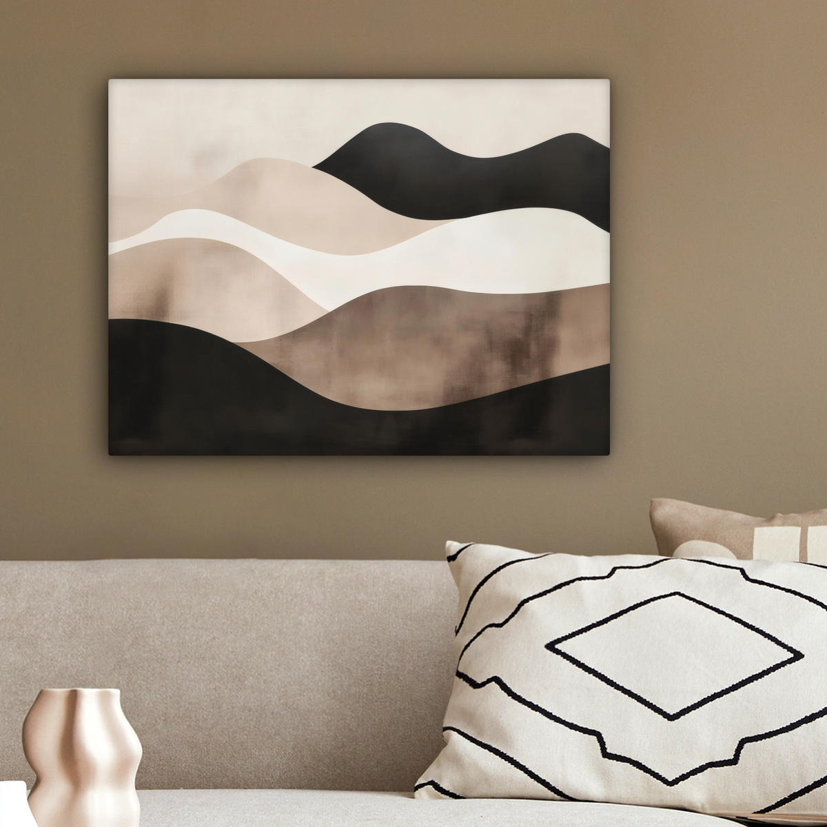 LEINWANDBILD Abstrakt - Landschaft - Wellen - Cremefarben 40x30 cm - Cappuccino, Textil (40/30cm) - MuchoWow