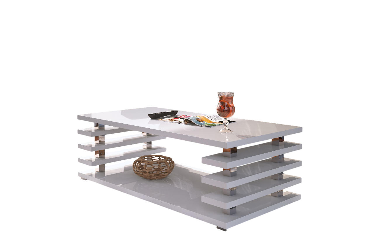 COUCHTISCH rechteckig Weiß Hochglanz Ablage 120/40/60 cm - Weiß Hochglanz, Holzwerkstoff (60/120/40cm) - designimpex