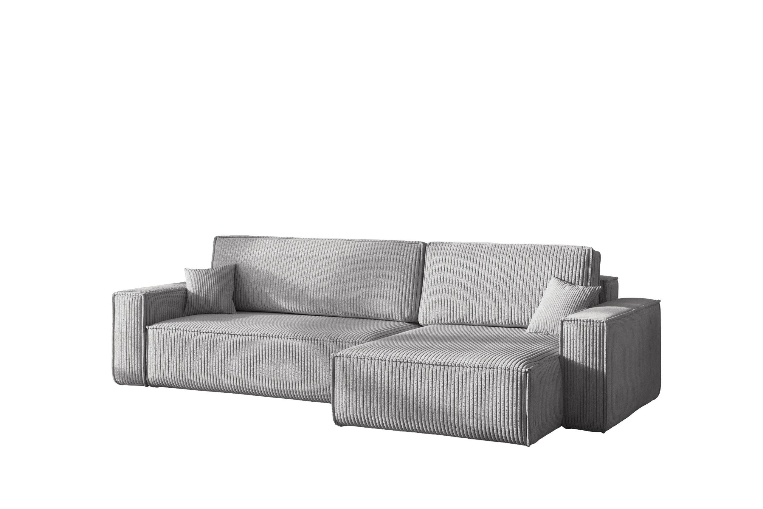 ECKSOFA Mit Schlaffunktion Und Bettkasten, Eckcouch BEST XL Stoff Poso Dicker Cord Grau Rechts - Schwarz/Grau, Holz/Kunststoff (274/142cm) - Kaiser Möbel