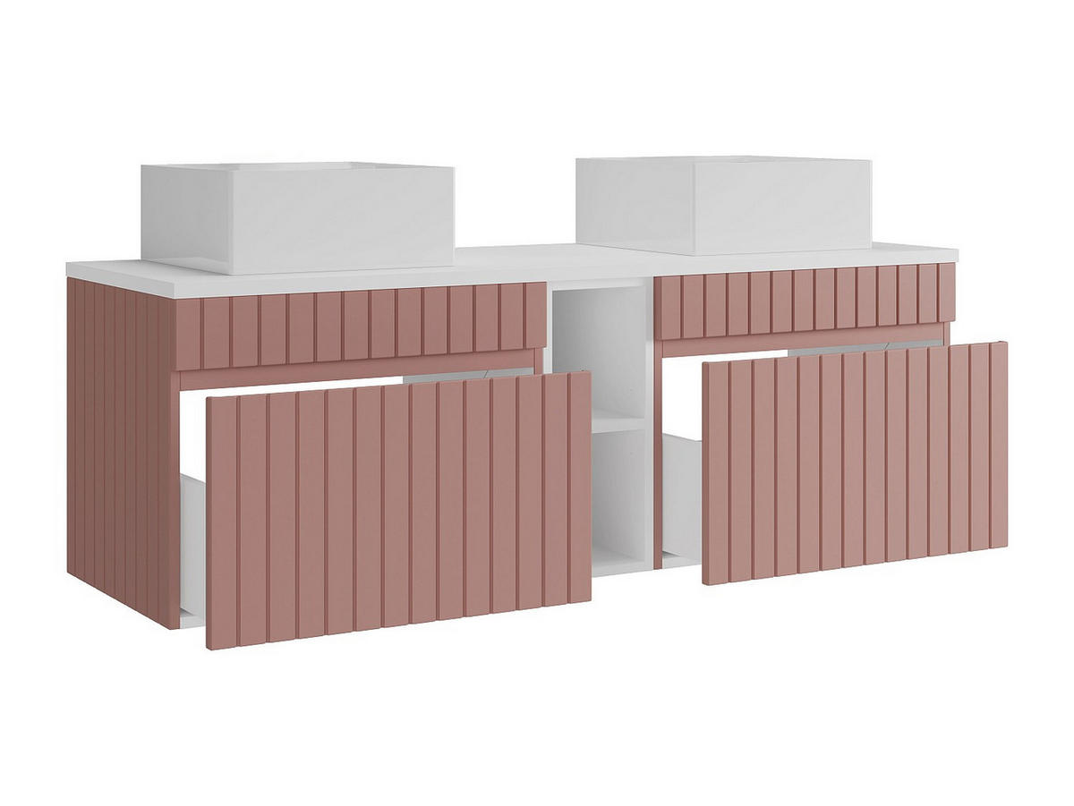DOPPELWASCHTISCH - 140 cmcm x 46 cmcm - Holz, Platte - Puderrosa, Weiß - SATARA - Hellrosa/Weiß, Holz (140/46/46cm) - Vente-Unique