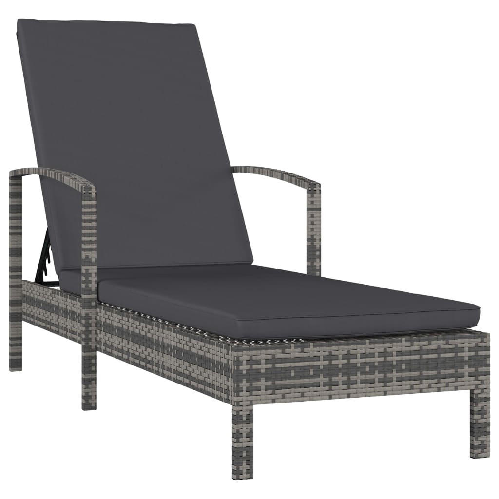 SONNENLIEGE mit Armlehnen Poly Rattan Grau - Grau, Holz (68/95/195cm) - furnicato