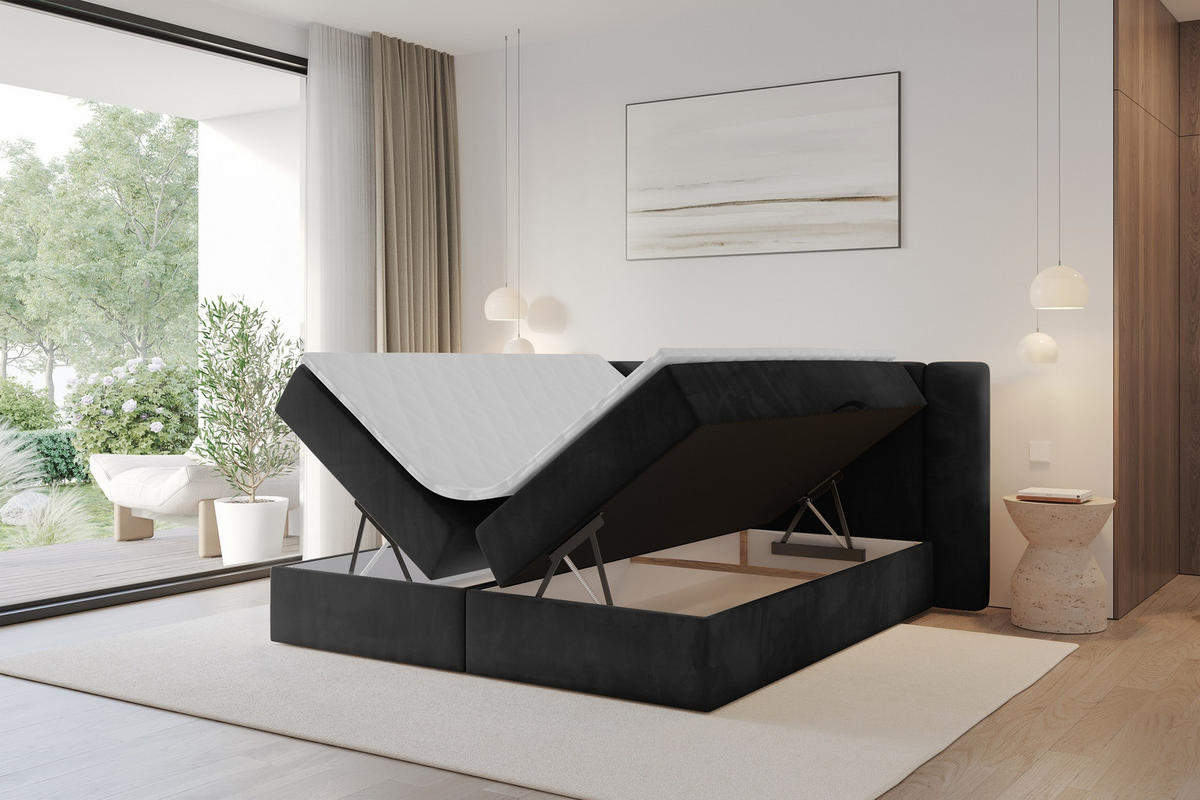 BOXBETT mit Matratze H3 - EVON - 140x200 cm Schwarz - Schwarz, Holzwerkstoff (140/200cm) - ALTDECOR