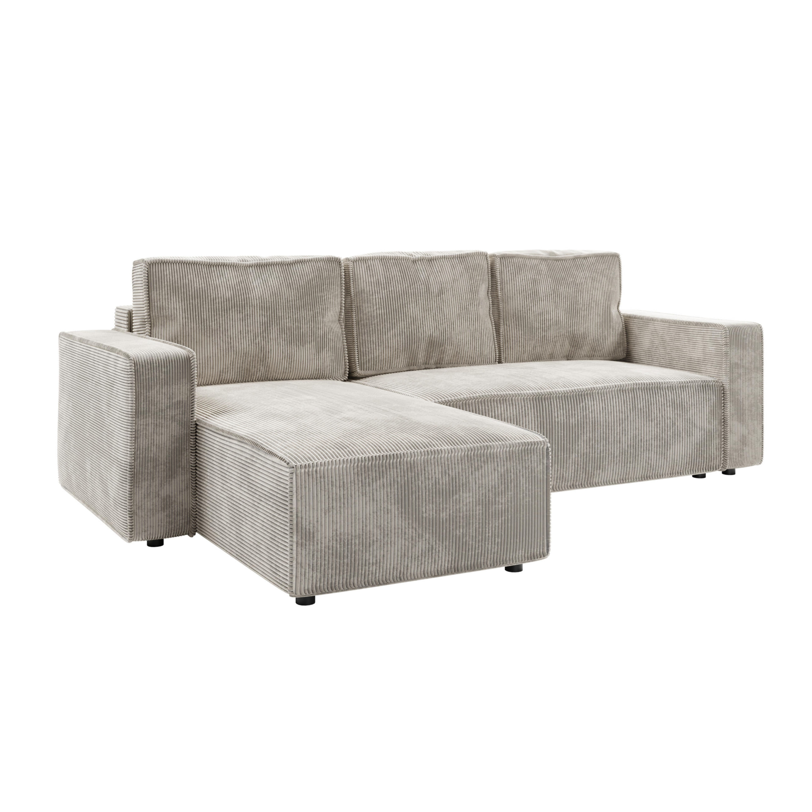 ECKSOFA BRIK 258x169 cm, Cremeweiß Cord Poso, Schlaffunktion & Bettkasten - Creme, Textil (258/169cm) - Excellent Home