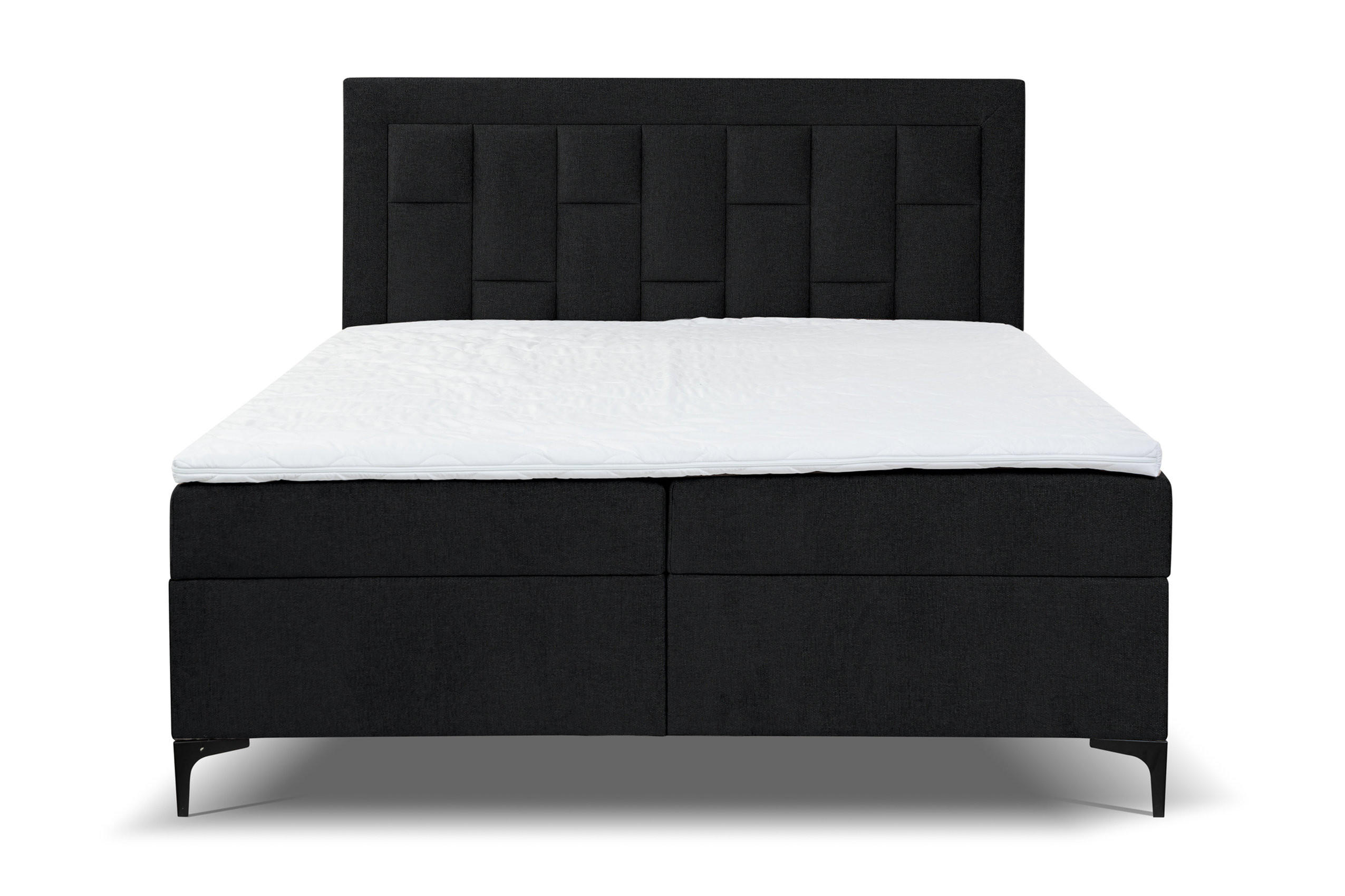 BOXBETT VENEZIA mit 2 Bettkästen, Maße: 140x200 cm, Farbe: Schwarz , Velourstoff, mit Bonell-Matratze inkl. Topper - Schwarz, Holz/Kunststoff (140/200cm) - VENASI MÖBEL