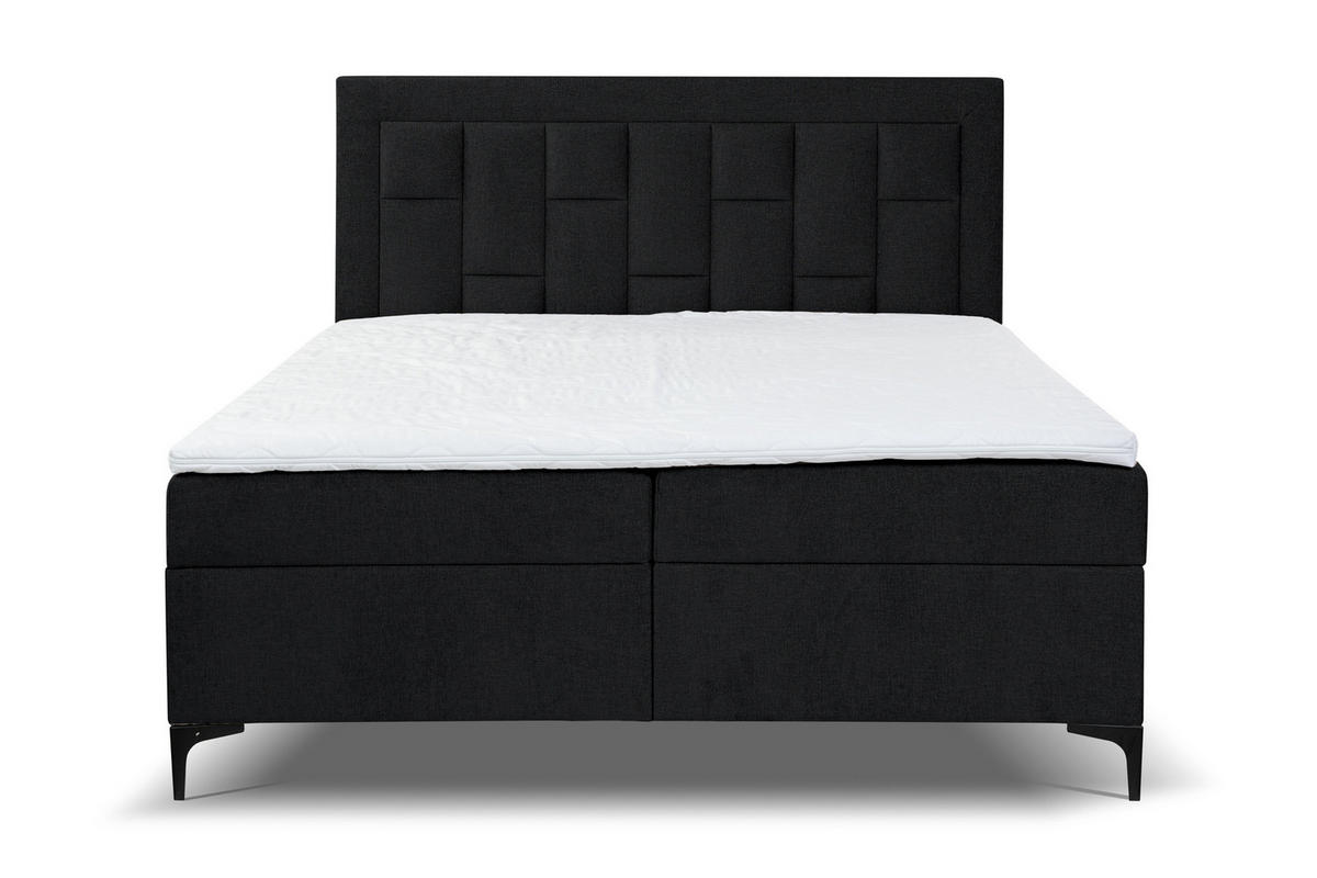 BOXBETT VENEZIA mit 2 Bettkästen, Maße: 140x200 cm, Farbe: Schwarz , Velourstoff, mit Bonell-Matratze inkl. Topper - Schwarz, Holz/Kunststoff (140/200cm) - VENASI MÖBEL