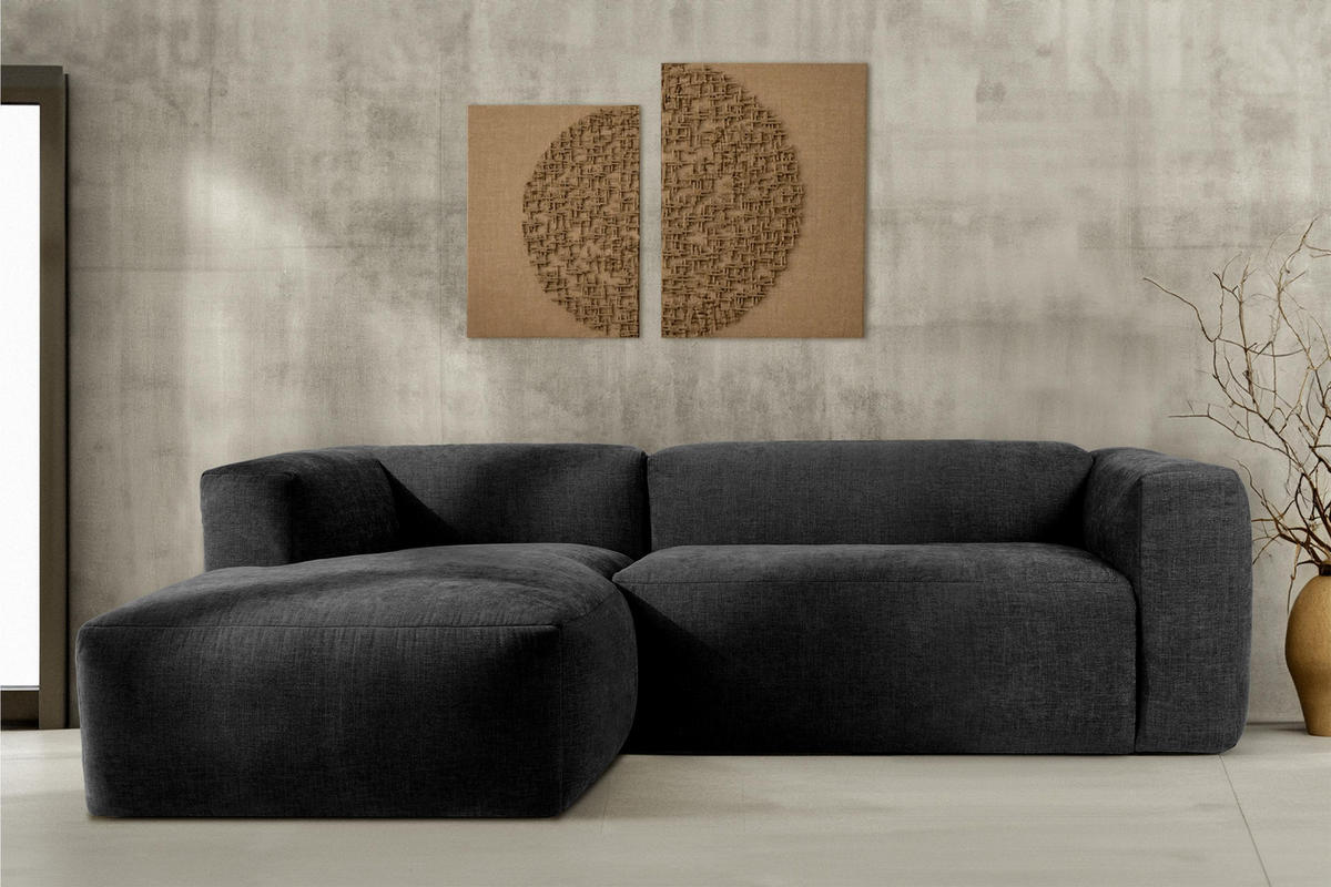 ECKMODULSOFA-LINKS BUFFO 3/4 Sitzer mit extrem weicher Sitzfläche, Gewebestoff, graphit - Graphitfarben, Textil (237/180cm) - KONSIMO®
