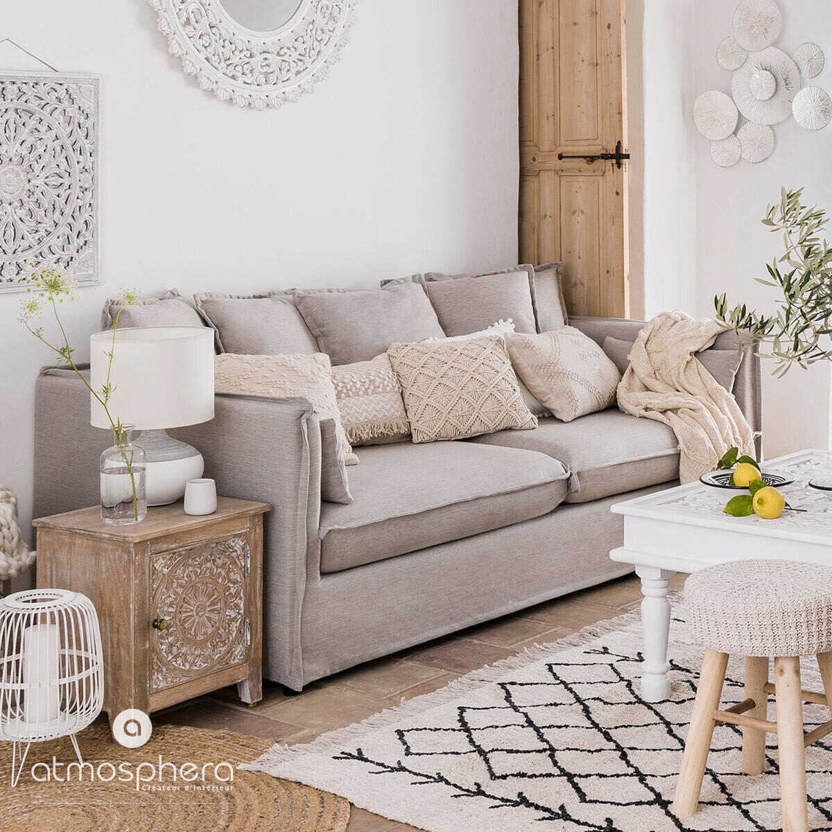 TAGESDECKE Boho Row 180/130 cm - Beige, Kunststoff (180/130cm) - Atmosphera Createur d´interieur