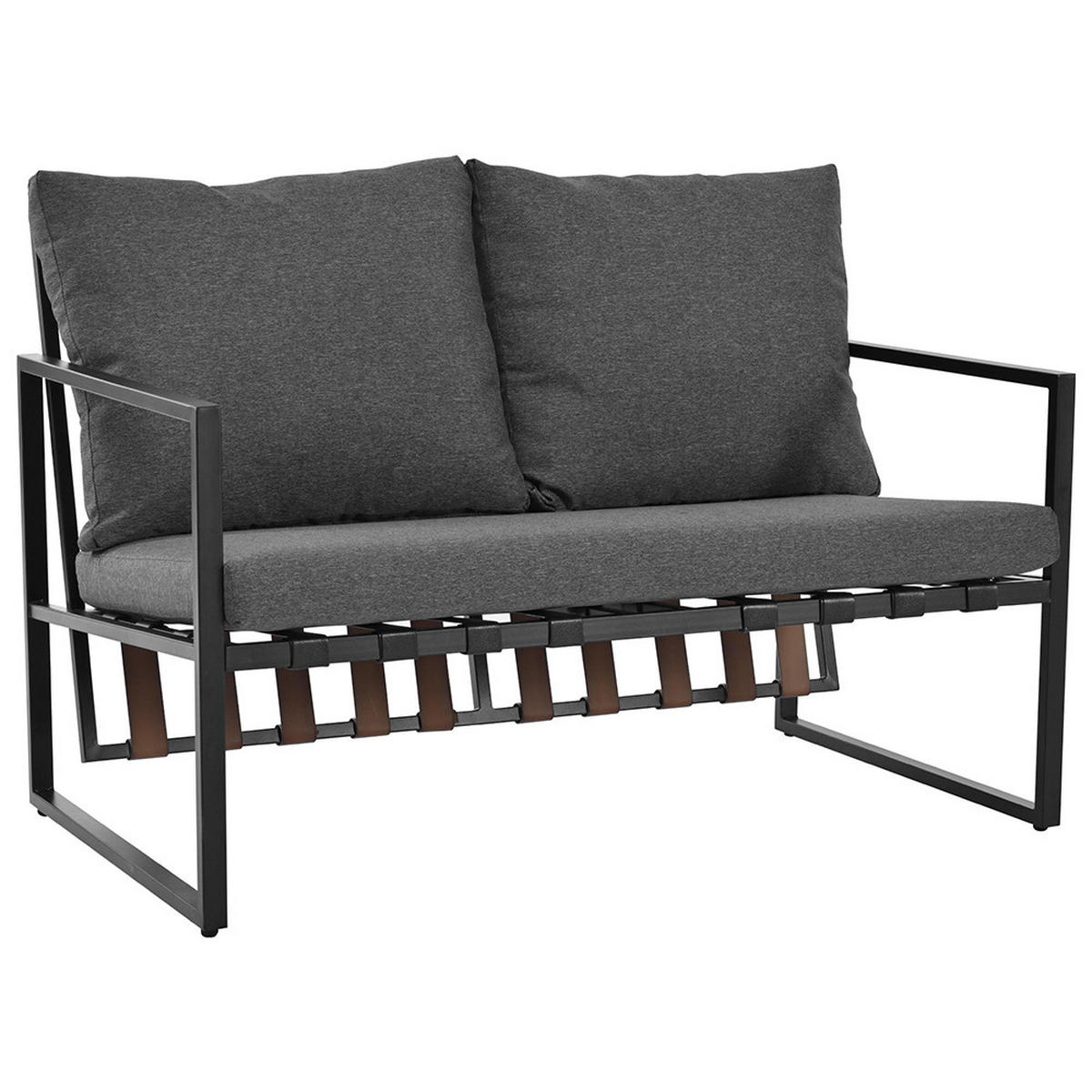 LOUNGEGARNITUR für 4 Personen，mit Sofa,Couchtisch & Kissen，schwarz - Schwarz, Metall - KOMHTOM