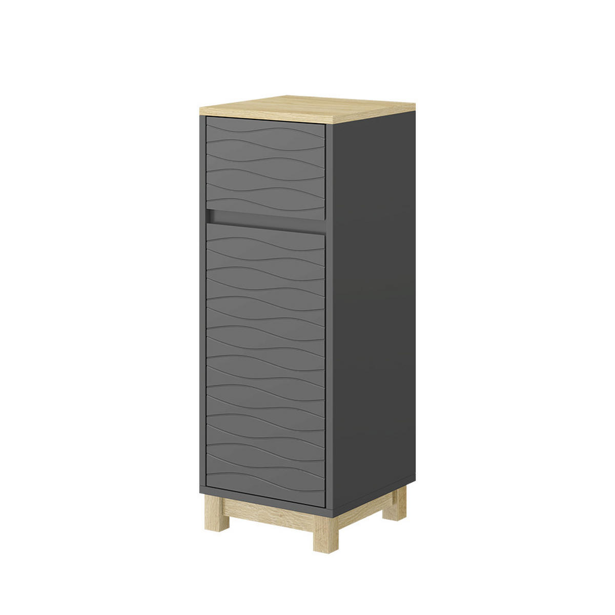 MIDISCHRANK Livia Anthrazit 30 x 80 cm mit Schublade - Anthrazit/Naturfarben, Holzwerkstoff (30/80/30cm) - Vicco