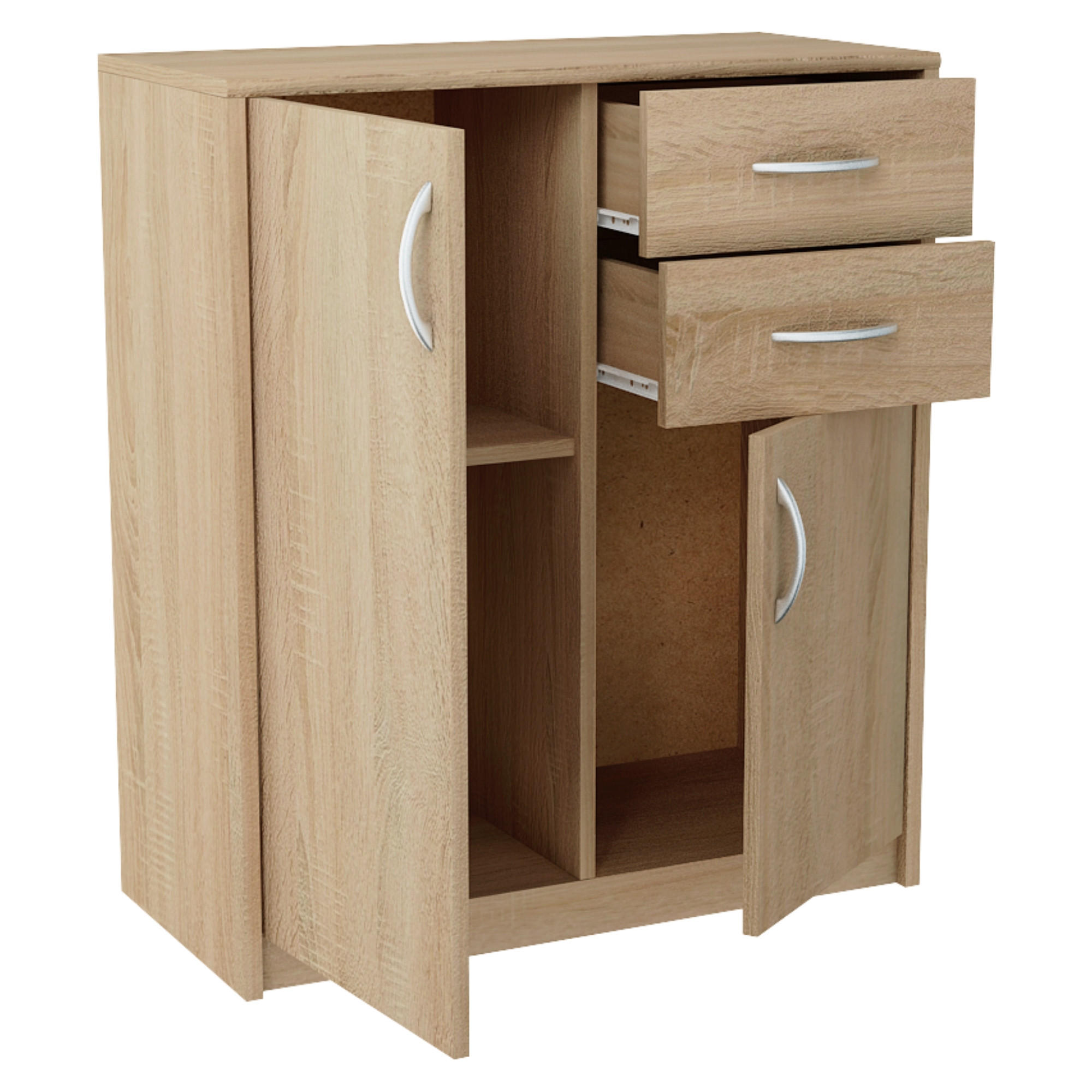 KOMMODE mit 2 Schubladen und 2 Türen - Hellbraun, Holzwerkstoff (74/85/35cm) - Home Collective