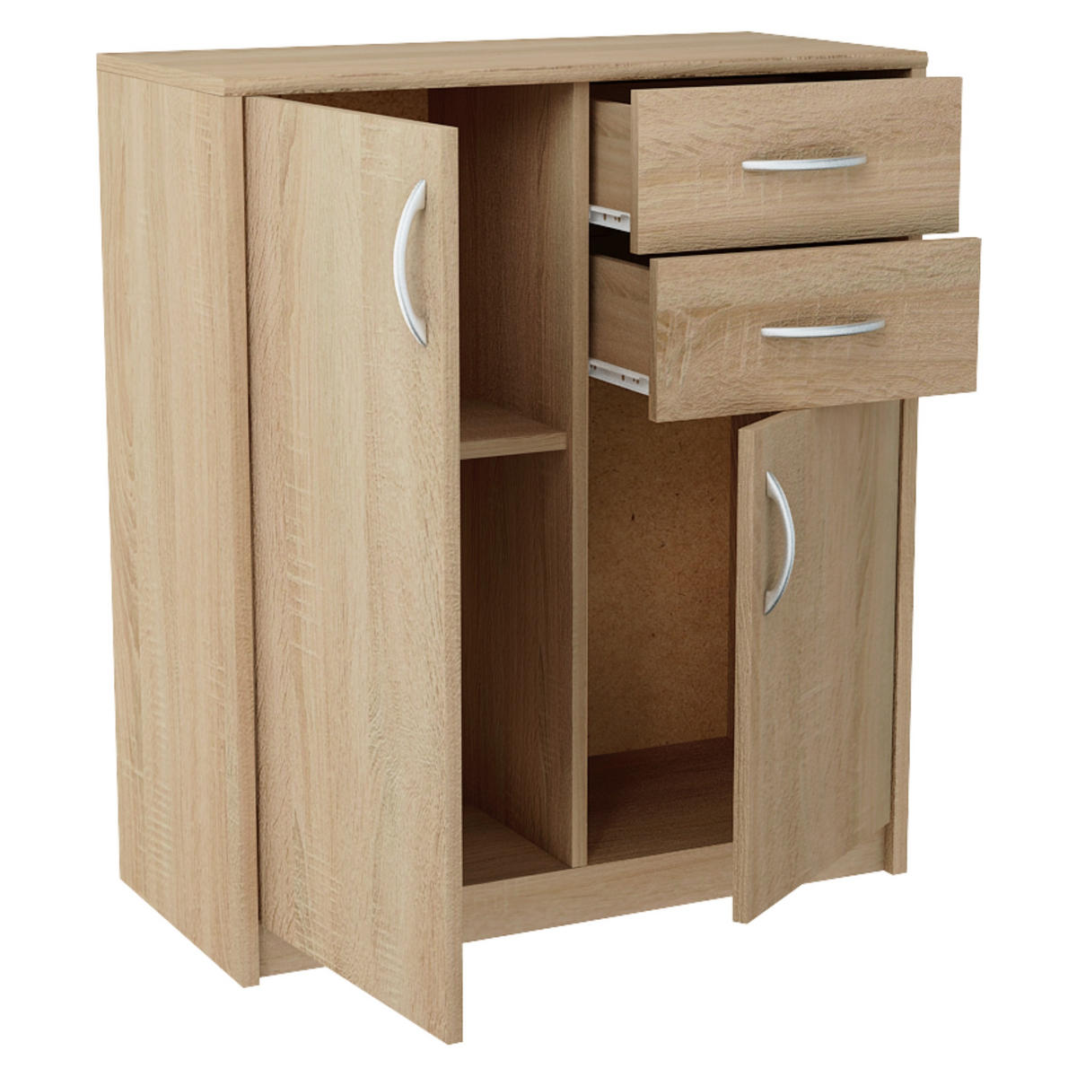 KOMMODE mit 2 Schubladen und 2 Türen - Hellbraun, Holzwerkstoff (74/85/35cm) - Home Collective